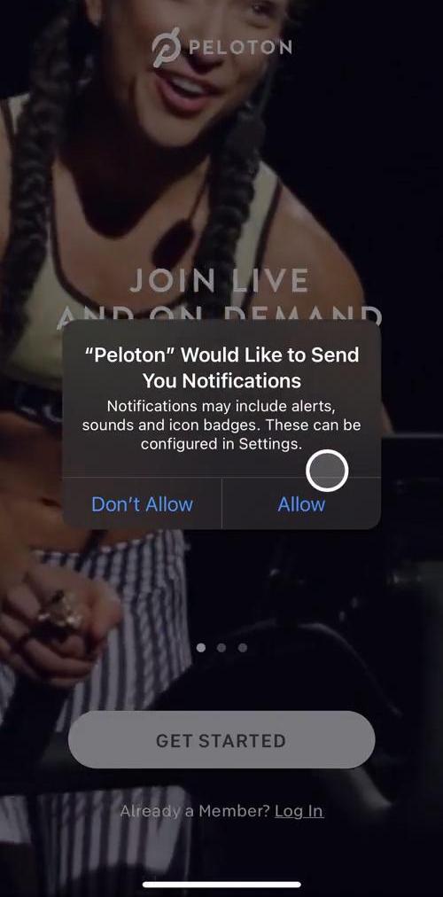 Peloton Enable notifications screen in the Onboarding flow