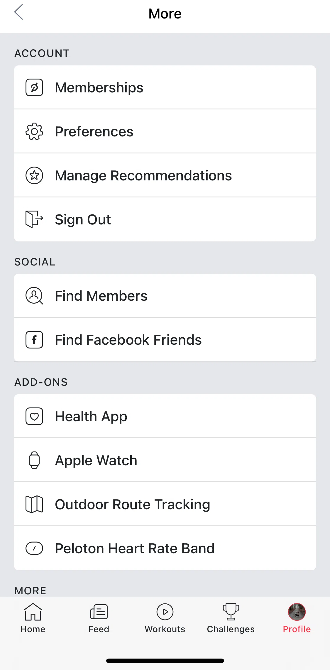 Peloton Screen screen in the Preferences flow