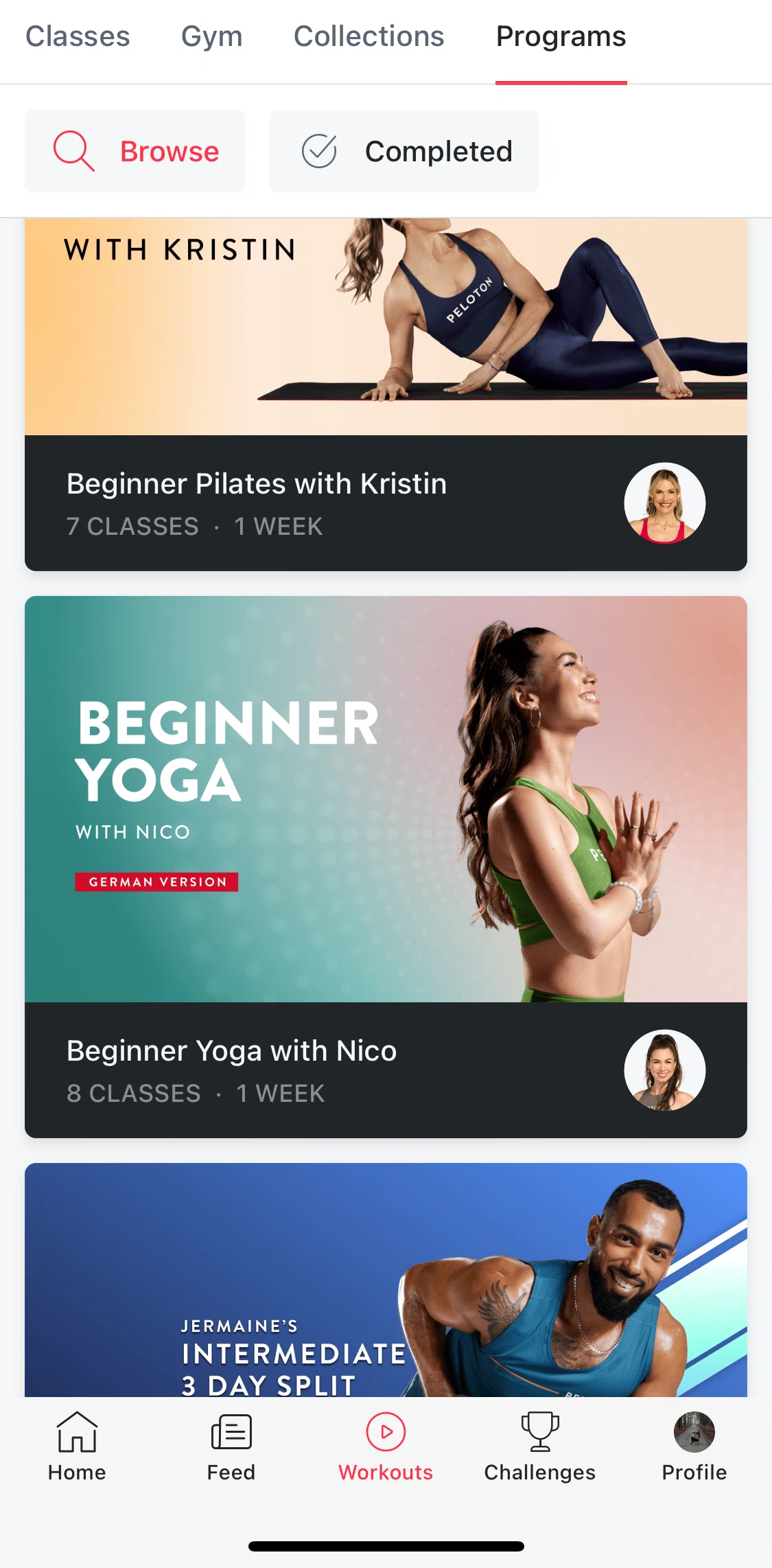 Peloton Screen screen in the Program detail flow