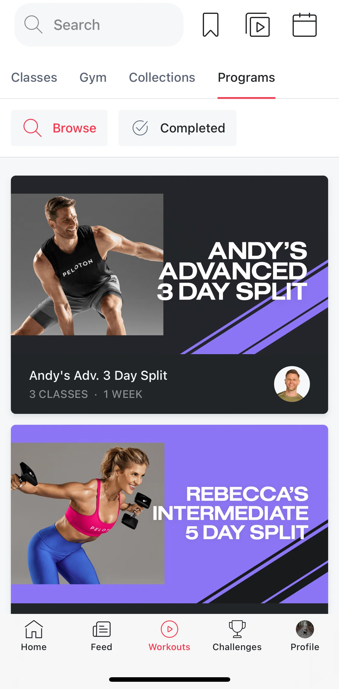 Peloton Screen screen in the Programs flow