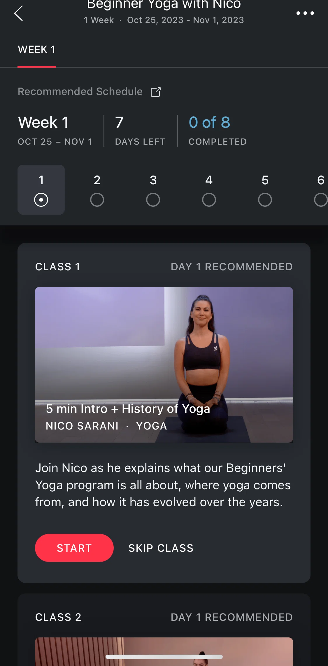 Peloton Screen screen in the Recommended schedule flow