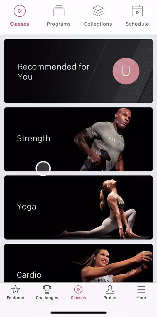 Peloton Classes screen in the Scheduling A Class flow