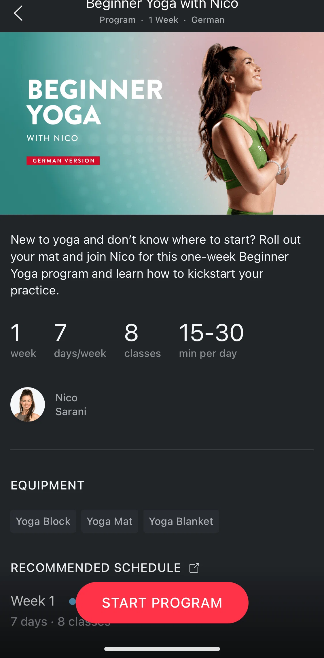 Peloton Screen screen in the Starting a program flow