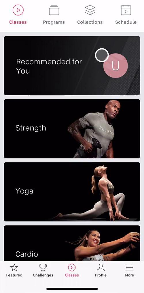 Peloton Classes screen in the Watching Videos flow