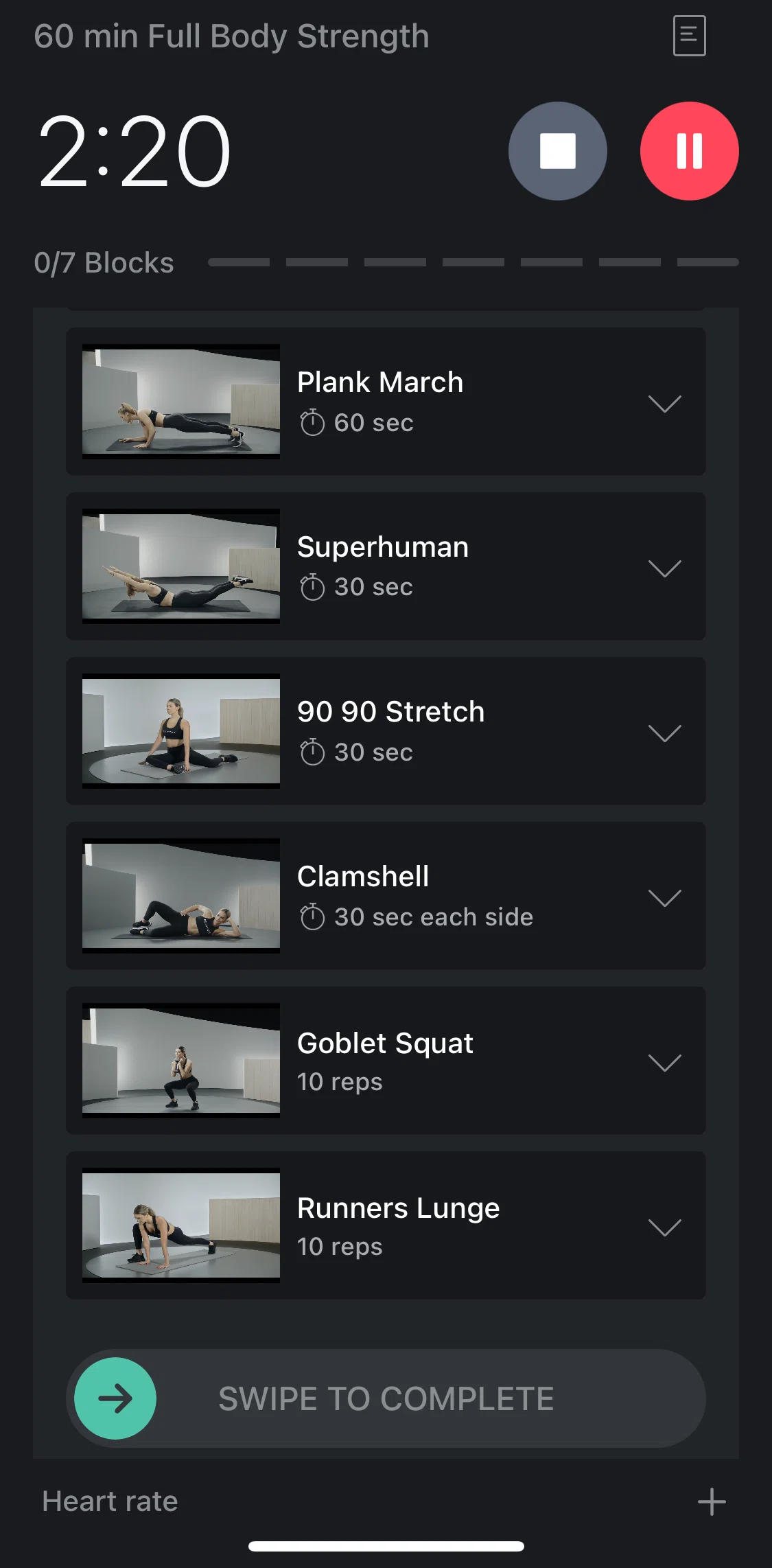 Peloton Screen screen in the Workout notes flow