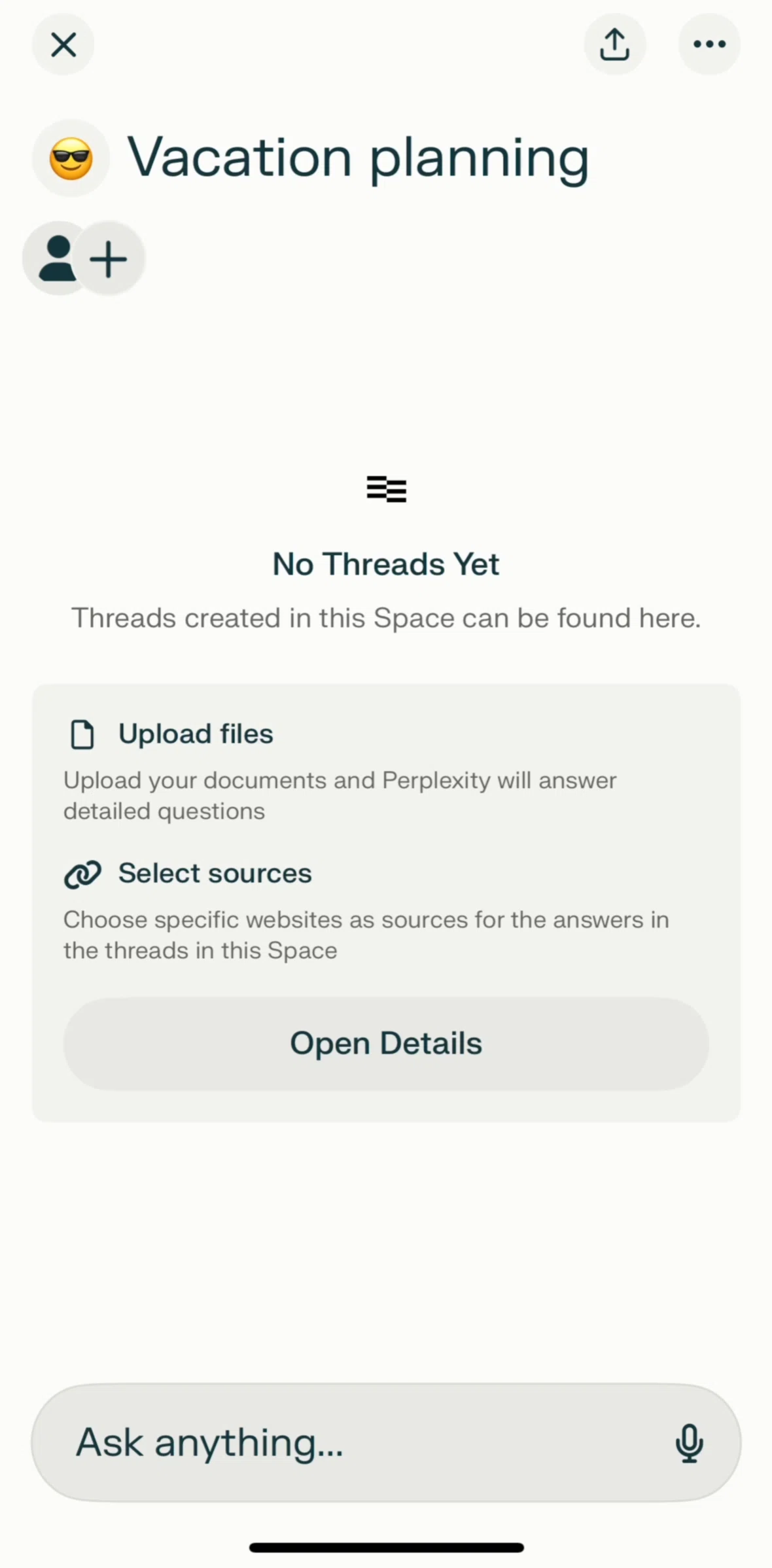 Perplexity Screen screen in the Inviting a contributor flow