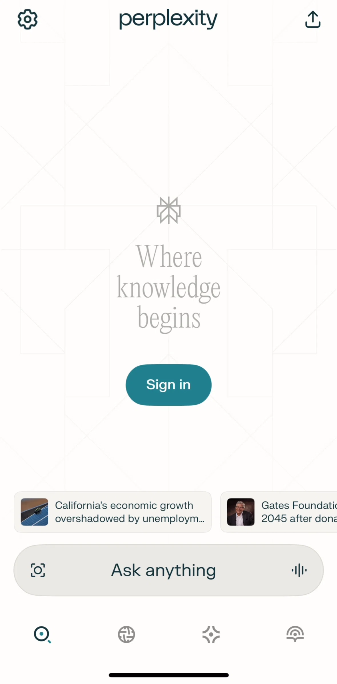 Perplexity Screen screen in the Logging in flow