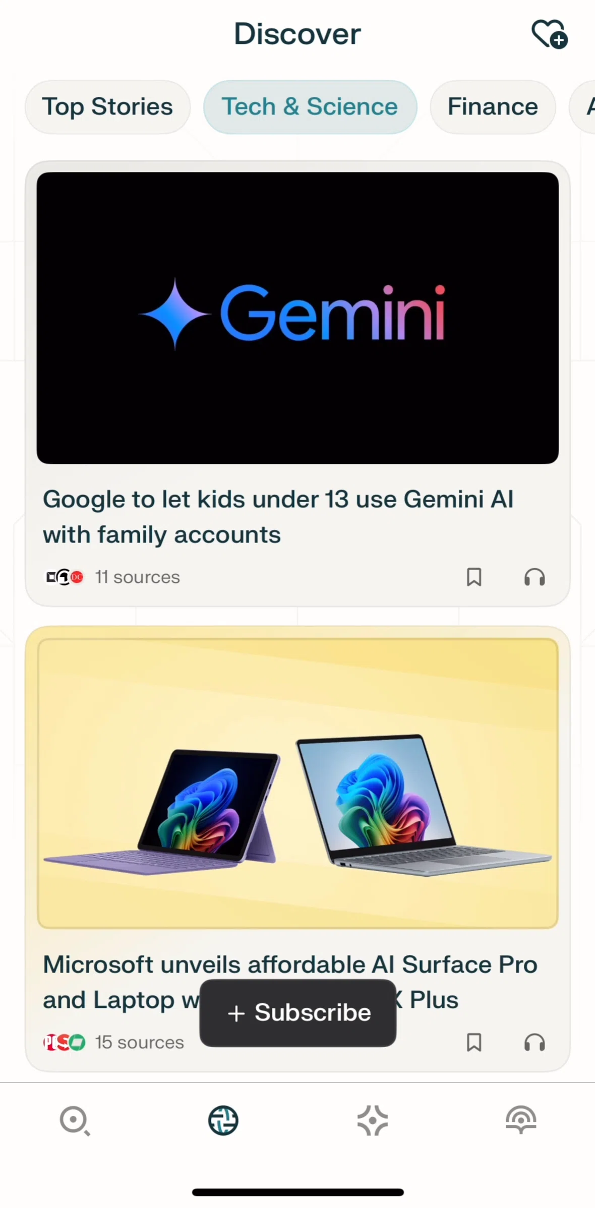 Perplexity Screen screen in the Subscribing to a topic flow