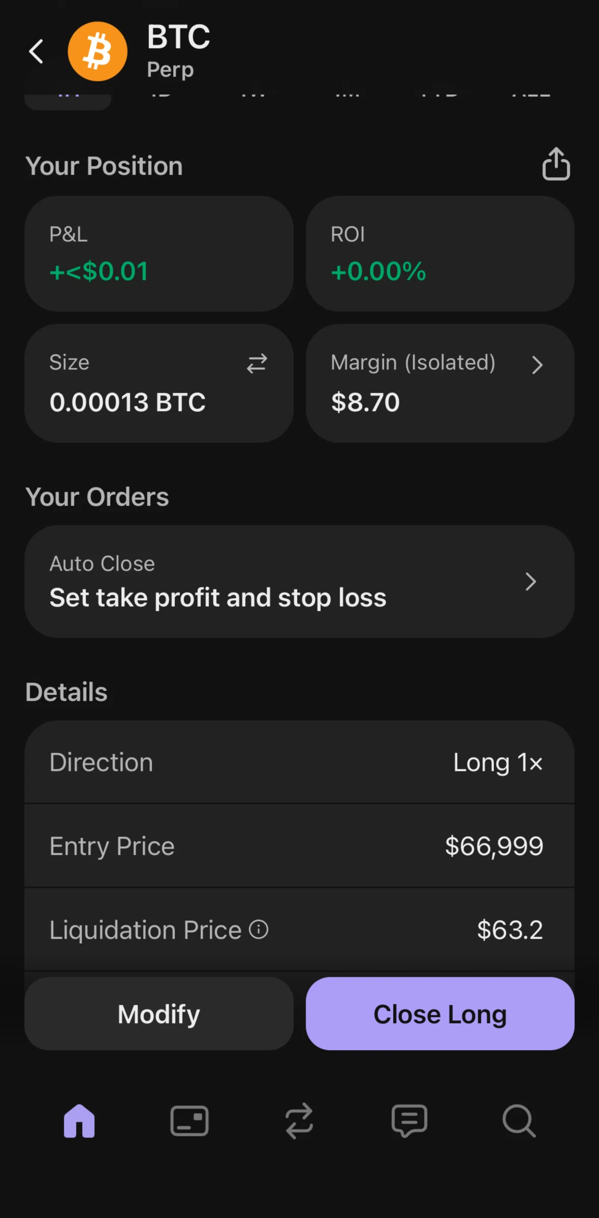 Phantom Screen screen in the Closing a long position flow