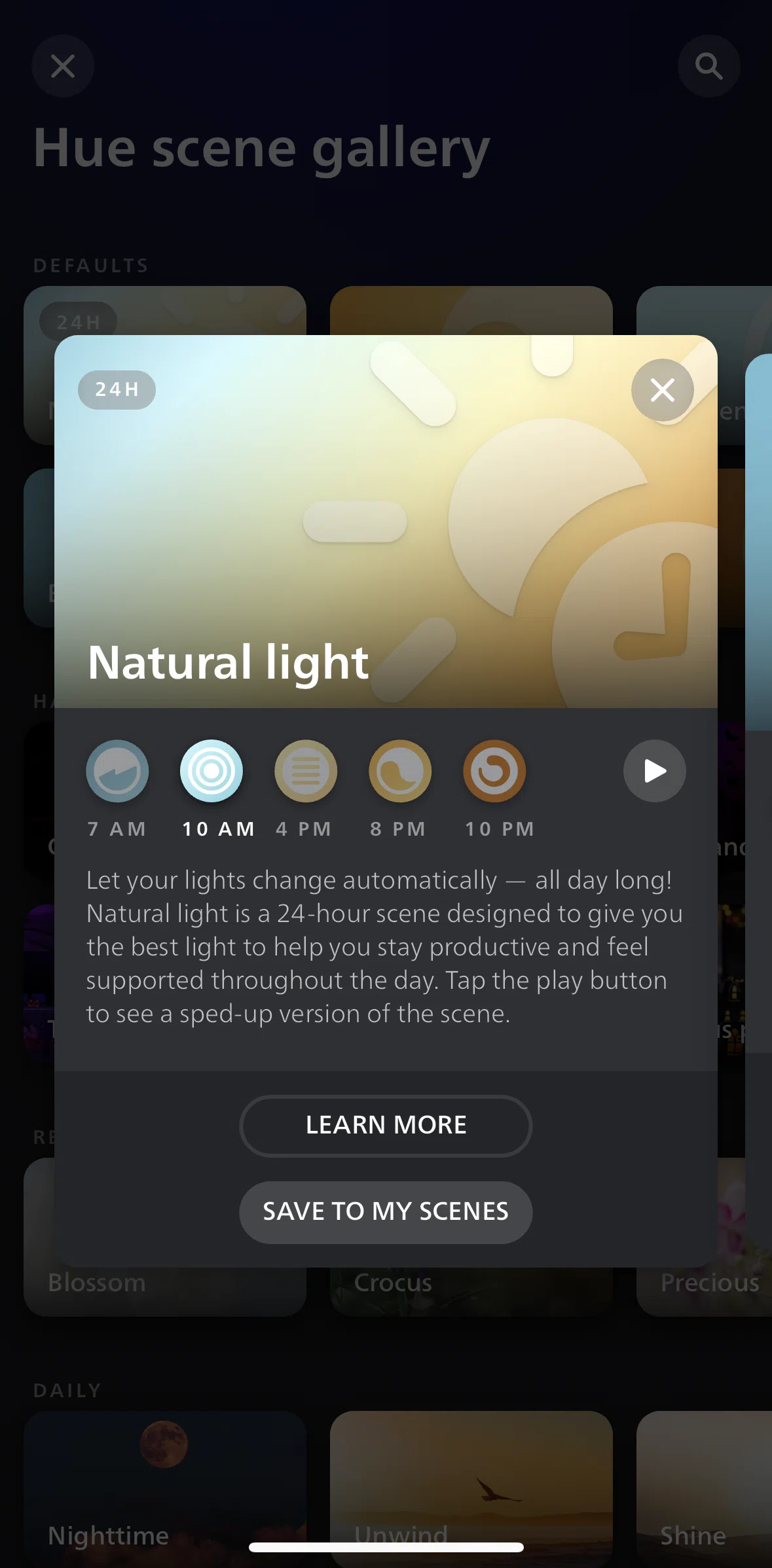 Philips Hue Screen screen in the About scene flow