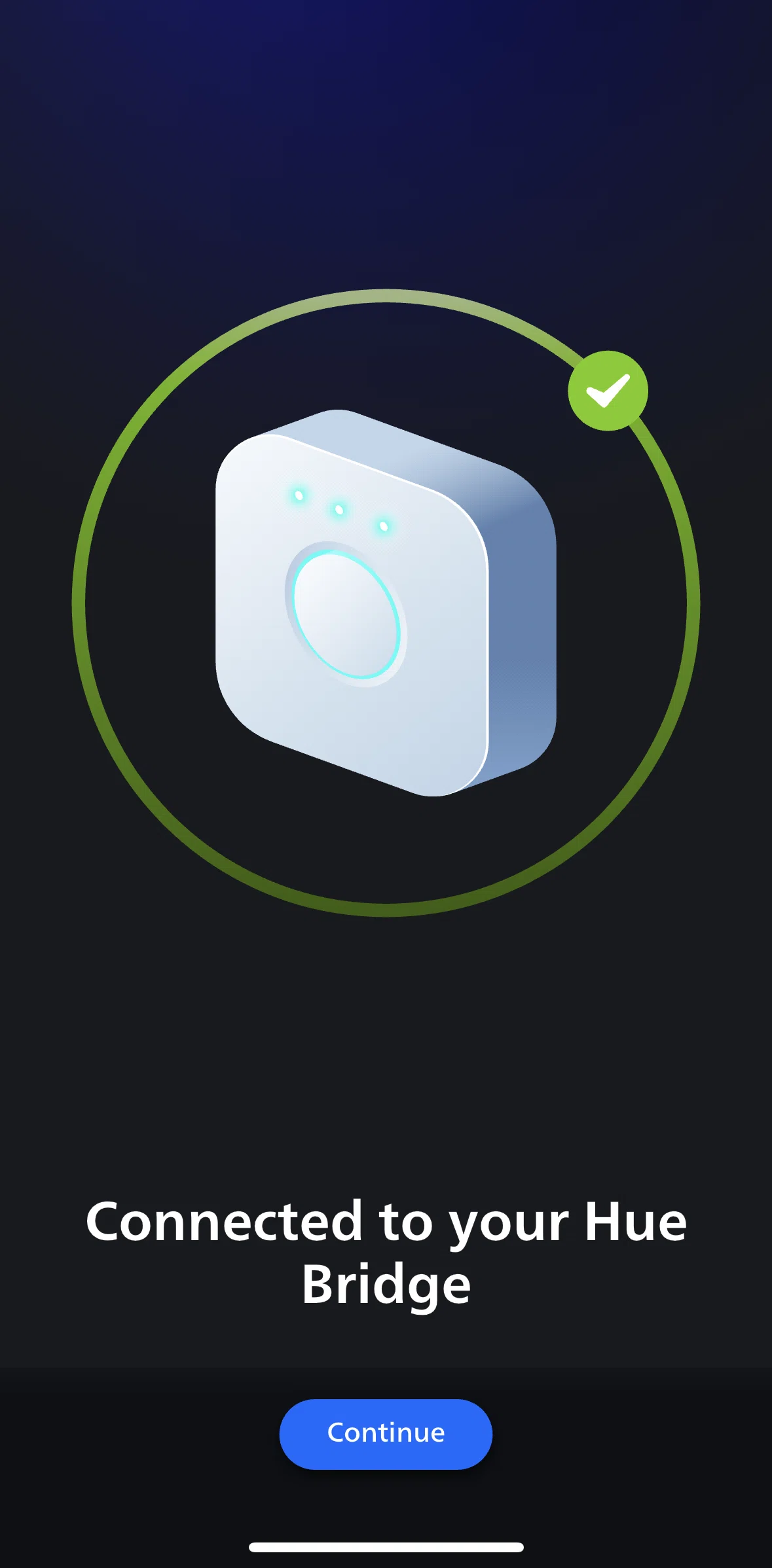 Philips Hue Screen screen in the Adding a home flow