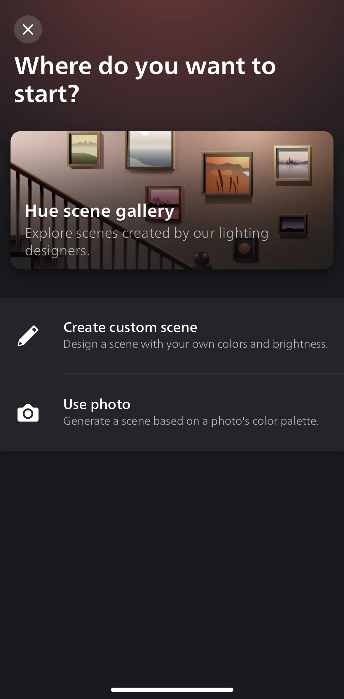 Philips Hue Screen screen in the Creating a custom scene with photo flow