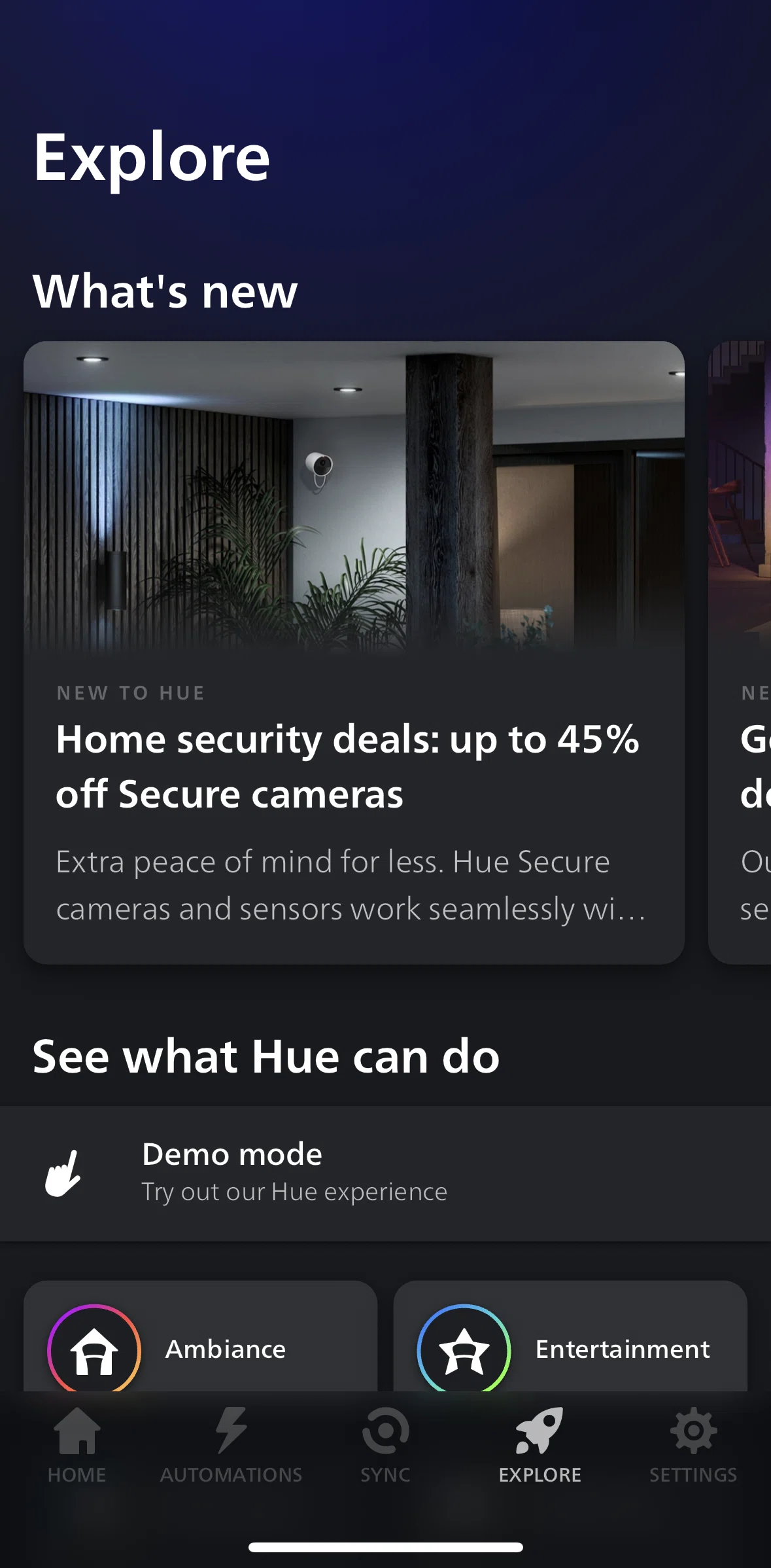 Philips Hue Screen screen in the Demo mode flow