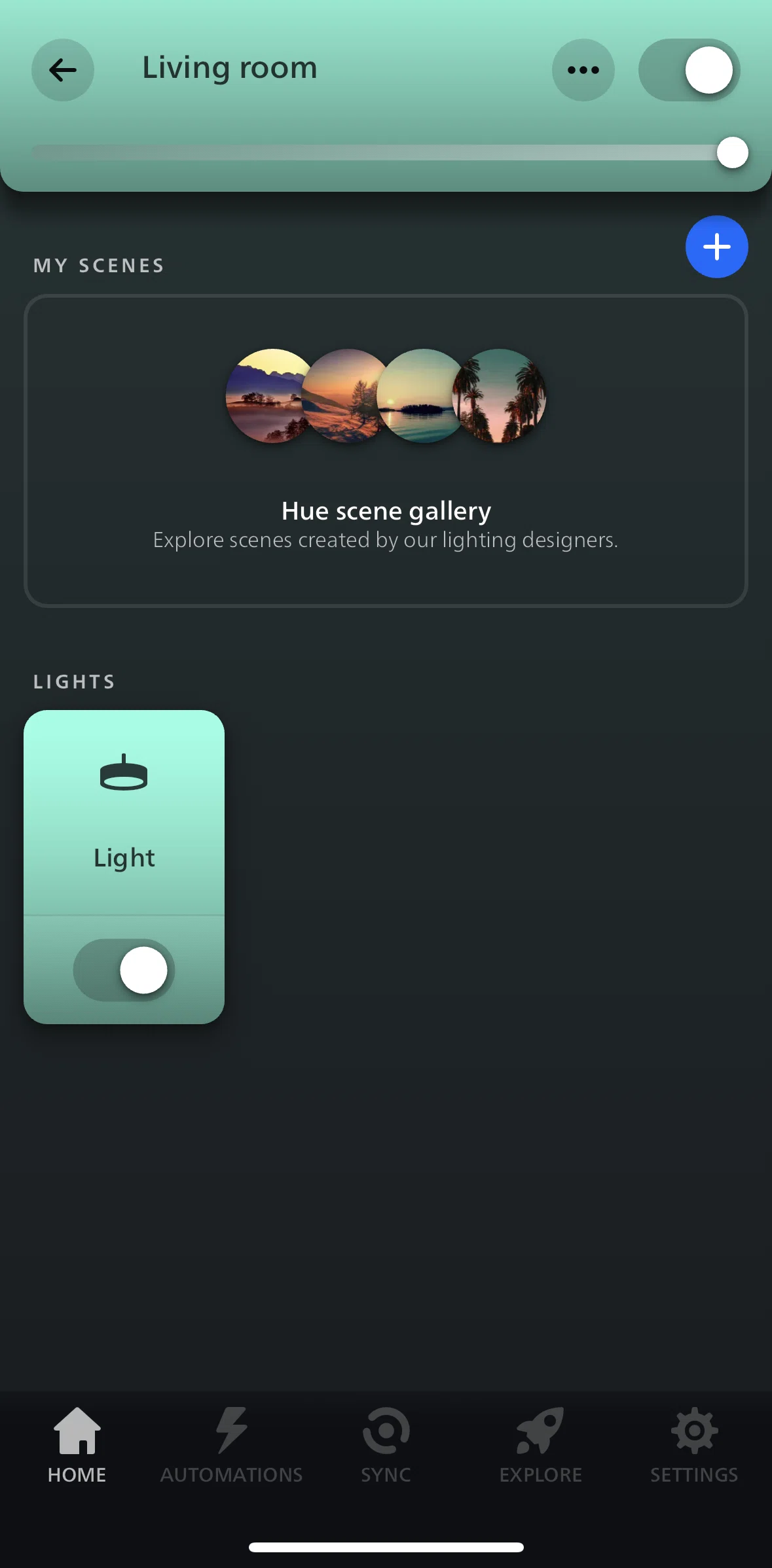 Philips Hue Screen screen in the Exploring hue scene gallery flow