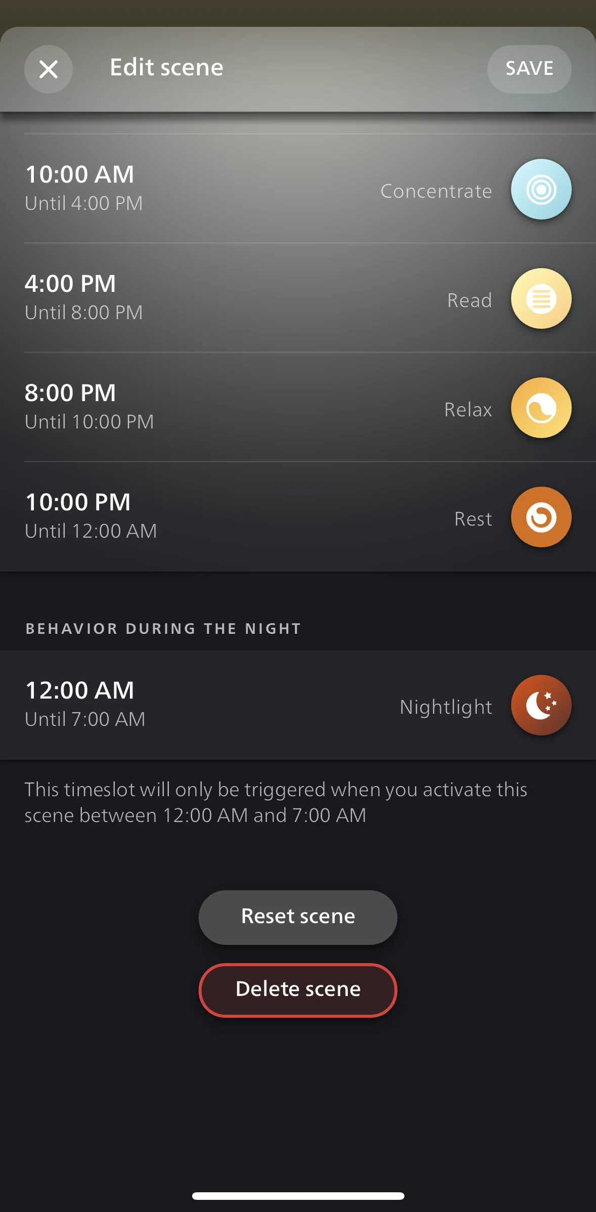 Philips Hue Screen screen in the Resetting a scene flow