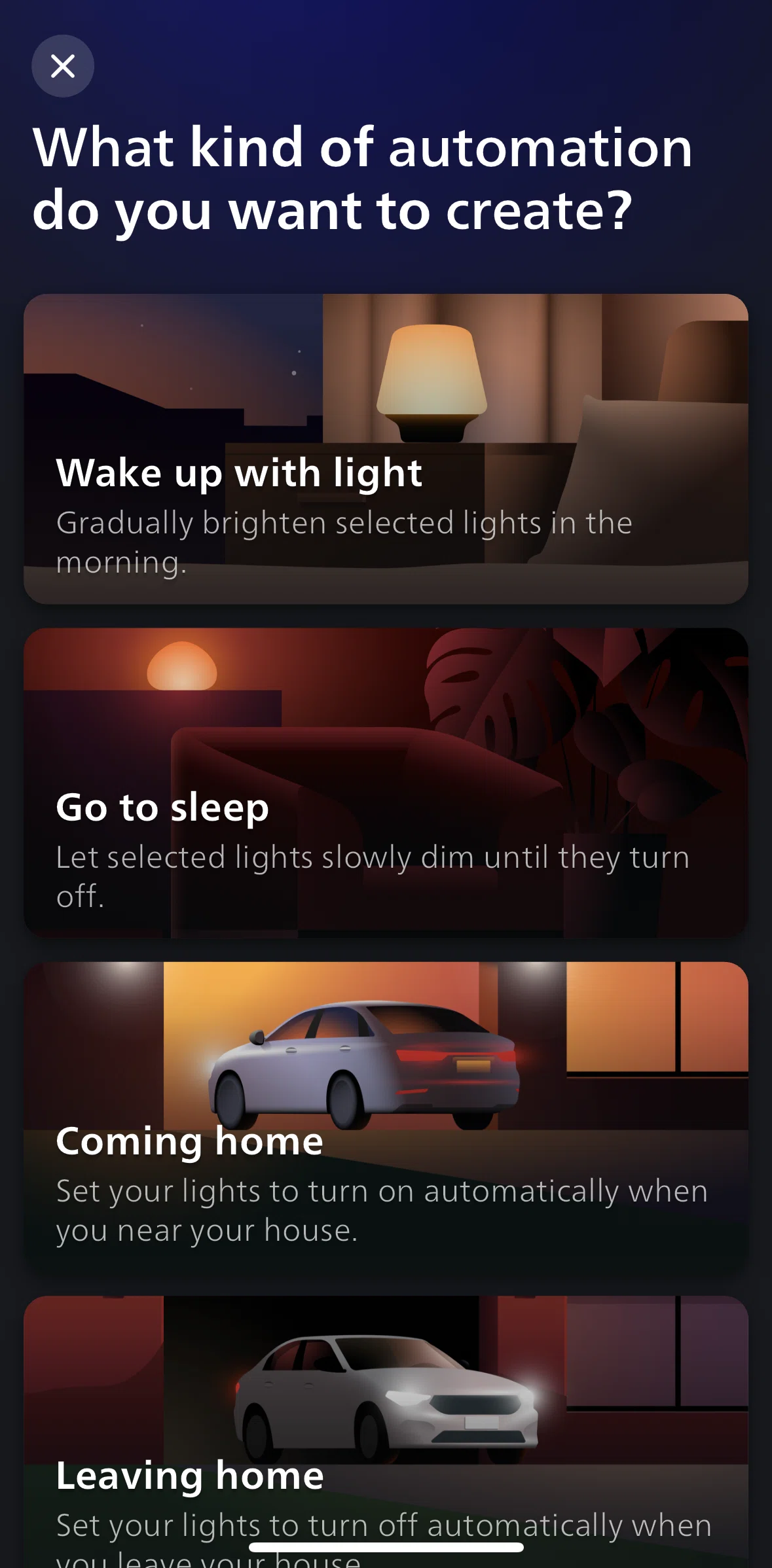 Philips Hue Screen screen in the Setting up sleep light flow
