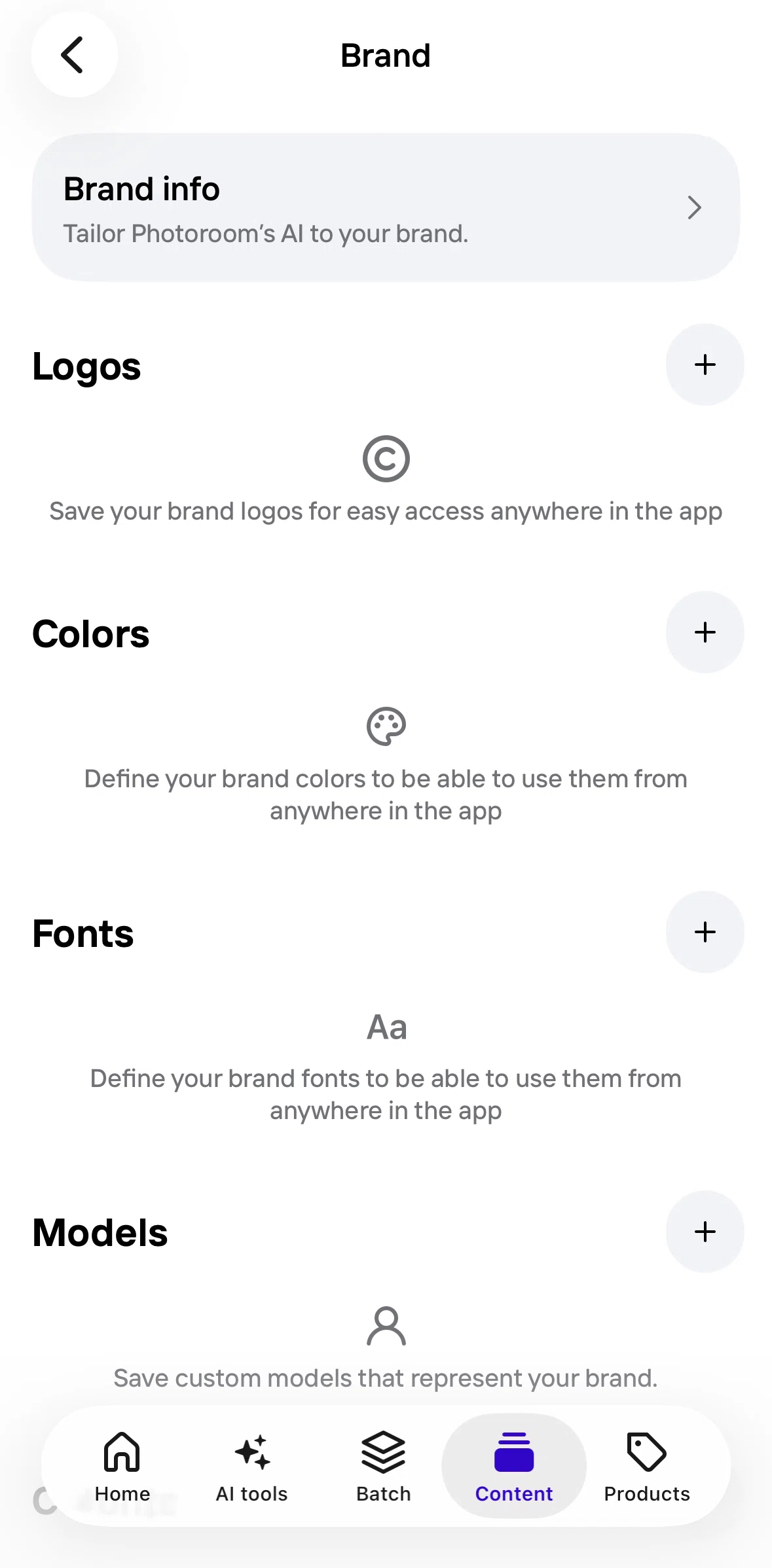 Photoroom Screen screen in the Adding brand info flow