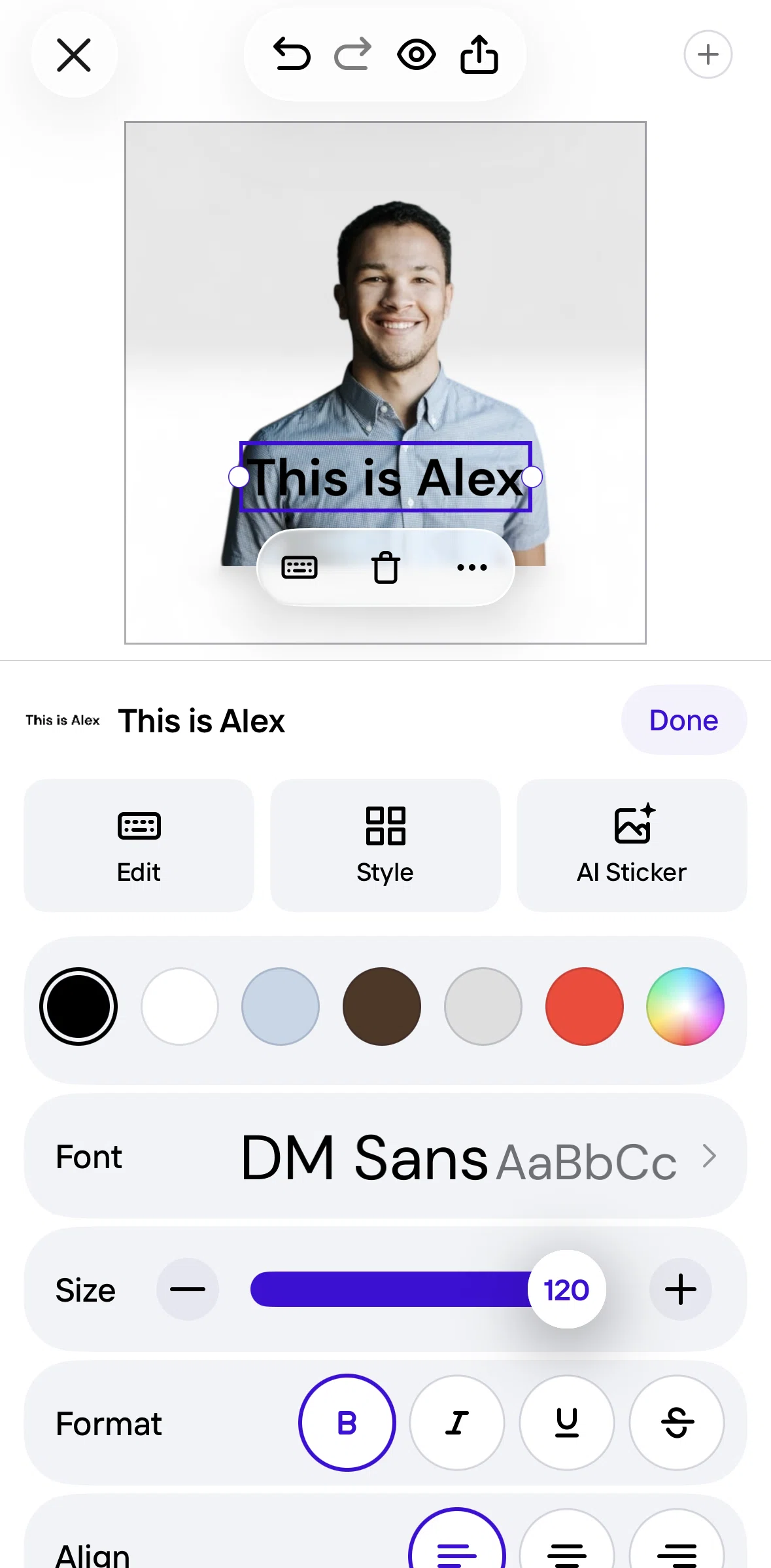 Photoroom Screen screen in the Changing font flow