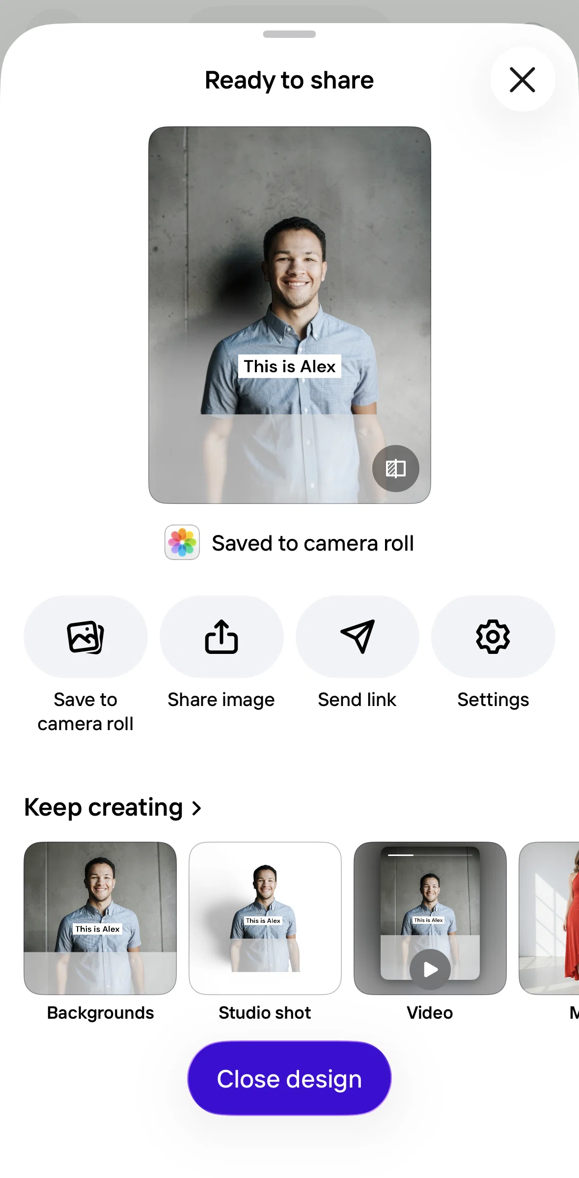 Photoroom Screen screen in the Changing saving options flow