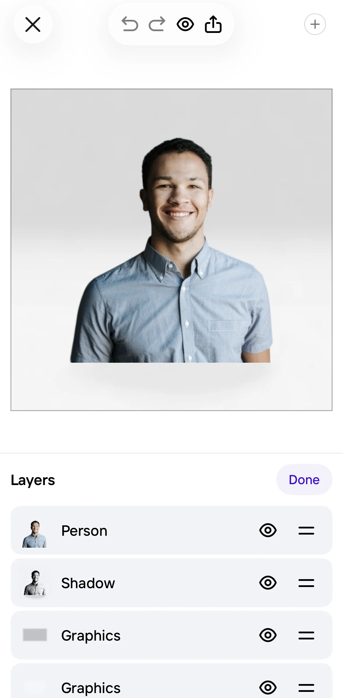 Photoroom Screen screen in the Reordering layers flow