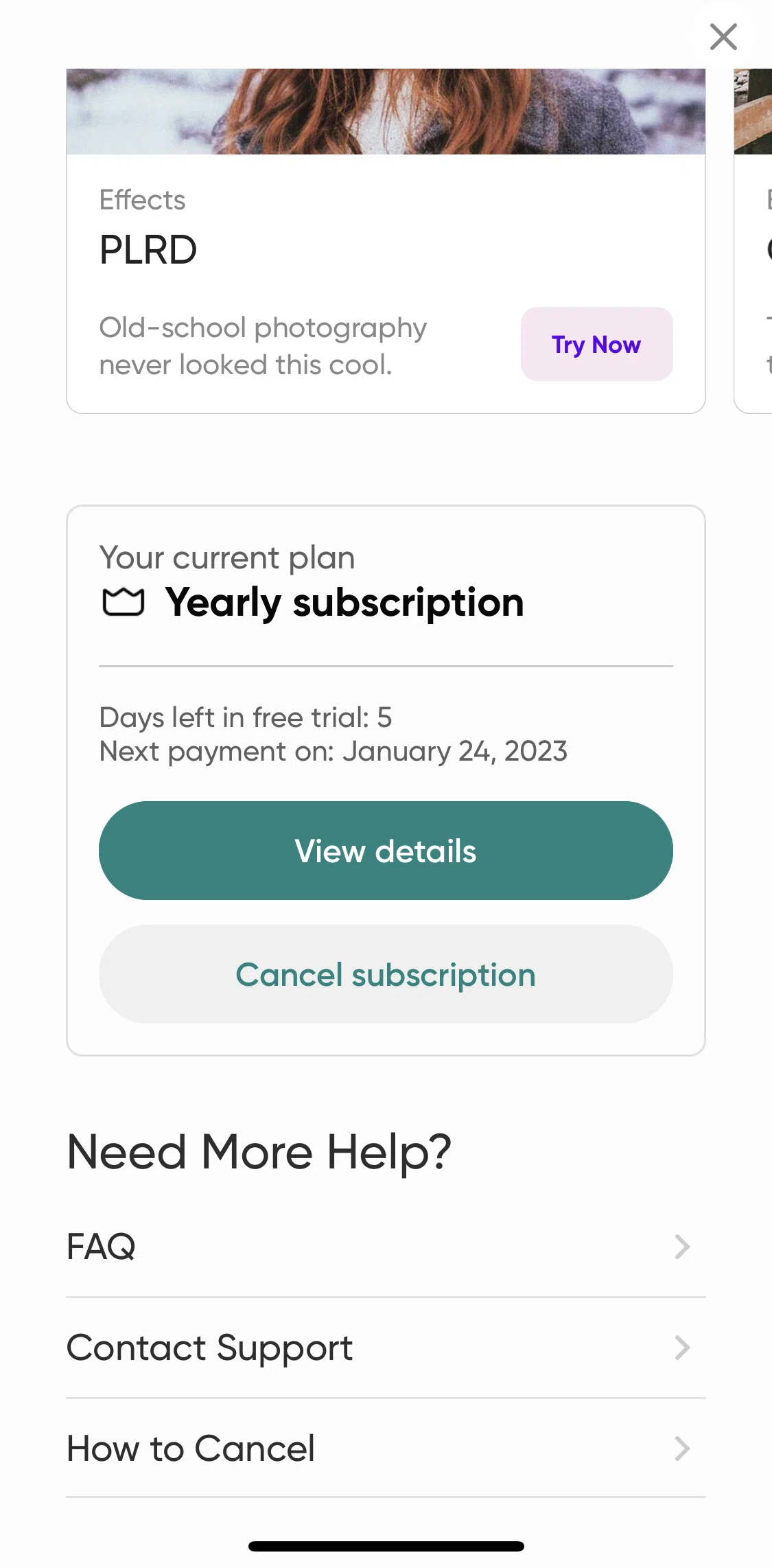 Picsart Screen screen in the Cancelling subscription flow