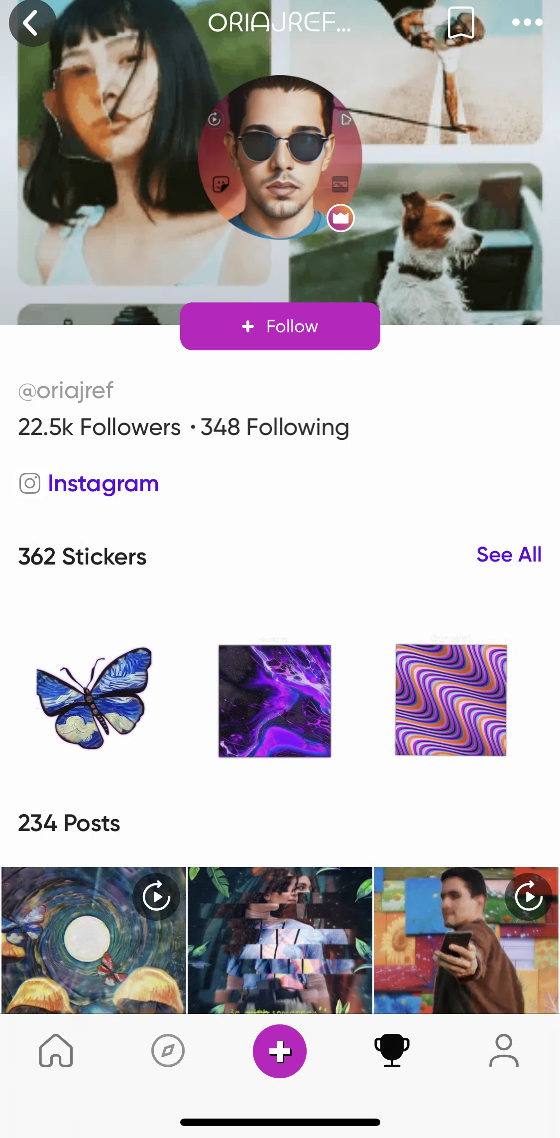 Picsart Screen screen in the Following a user flow