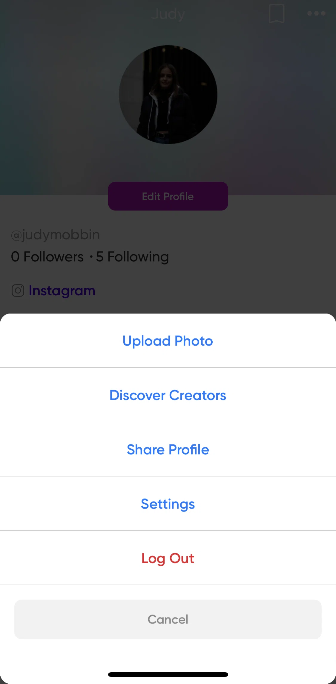 Picsart Screen screen in the Logging out flow