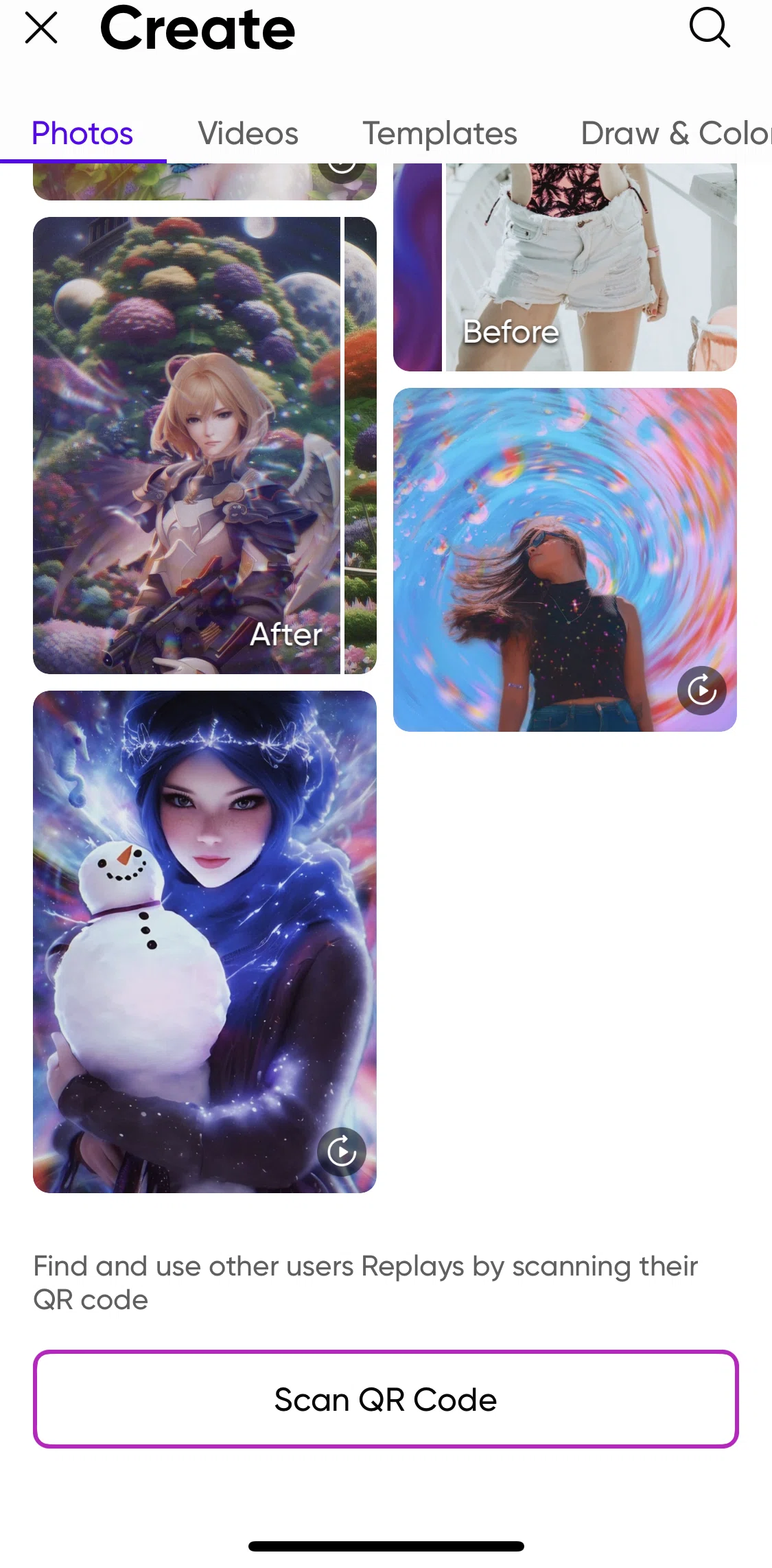 Picsart Screen screen in the Picsart QR code flow