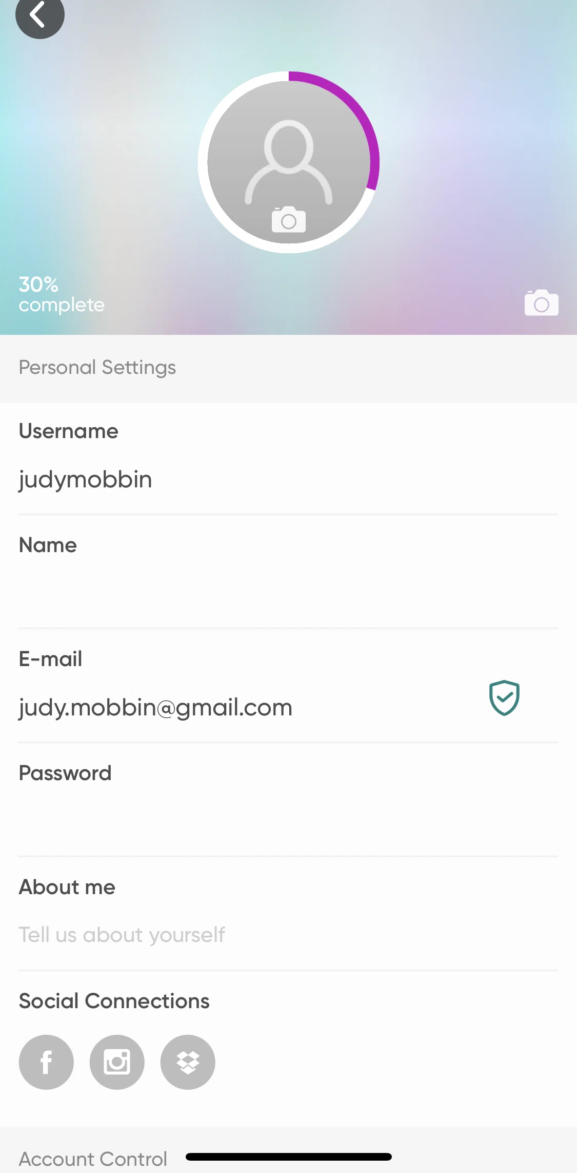 Picsart Screen screen in the Resetting password flow