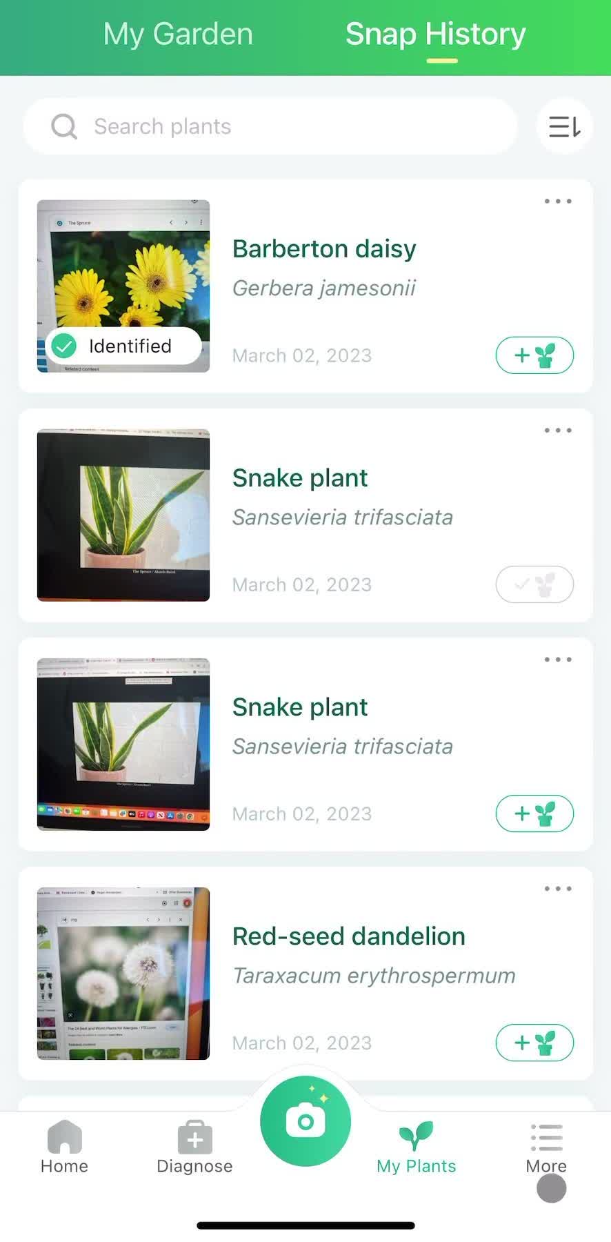 Picture This History screen in the General Browsing flow