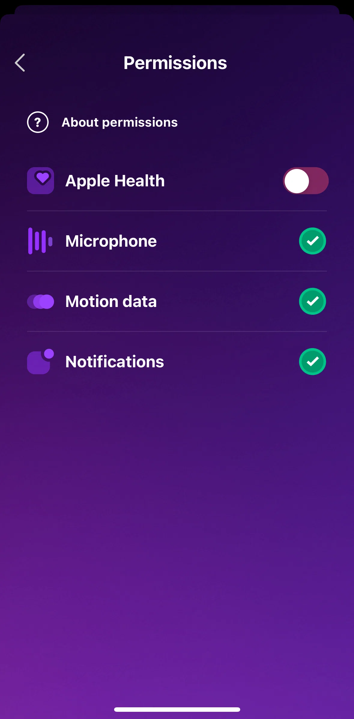 Pillow Screen screen in the About permissions flow