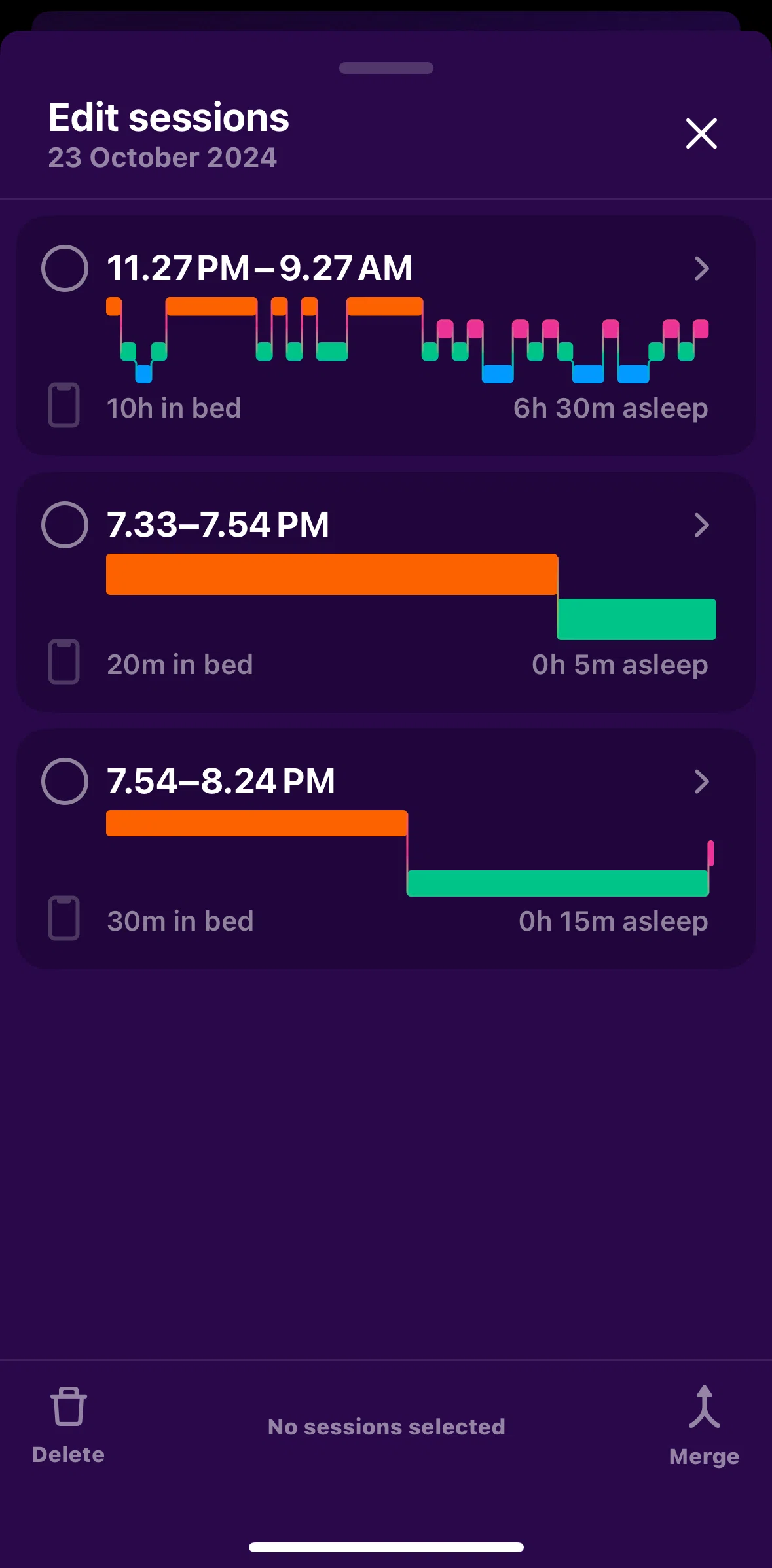 Pillow Screen screen in the Deleting a session flow