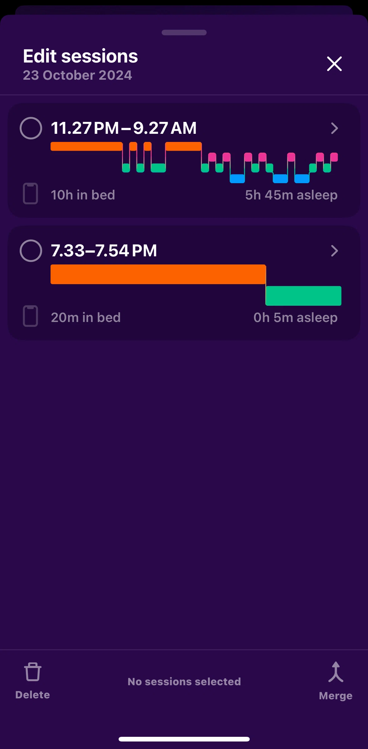 Pillow Screen screen in the Manage a session flow