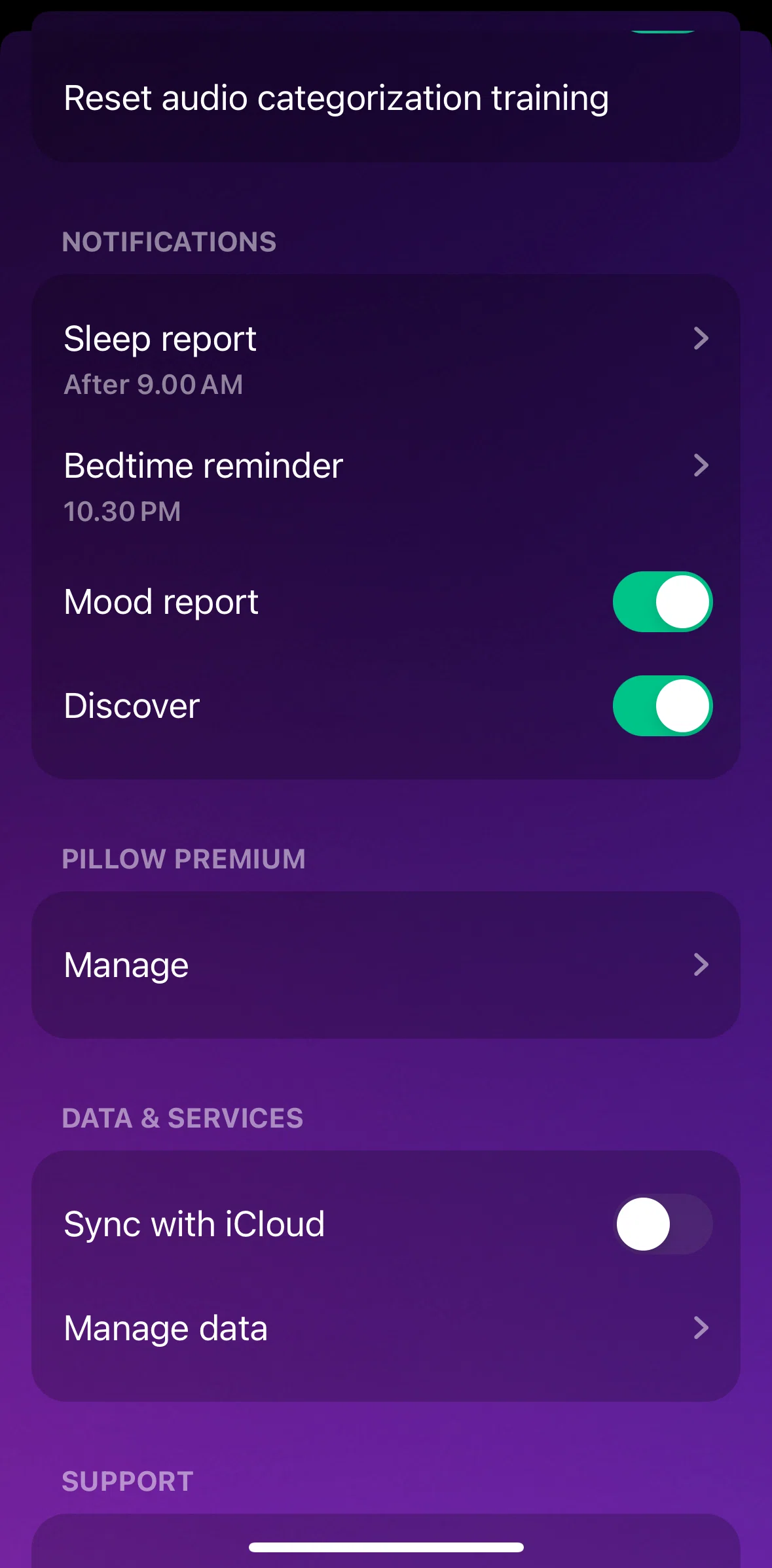 Pillow Screen screen in the Manage data flow