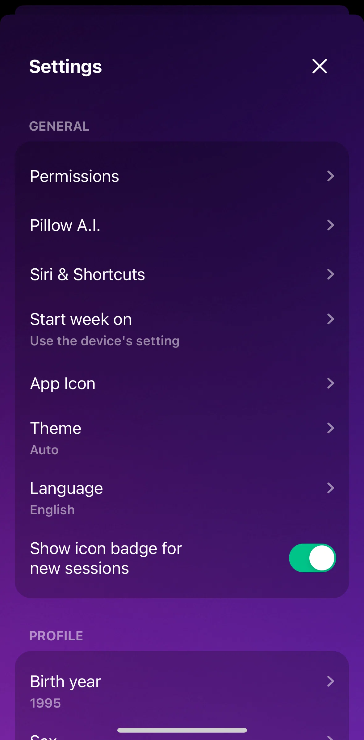 Pillow Screen screen in the Pillow A.I. flow