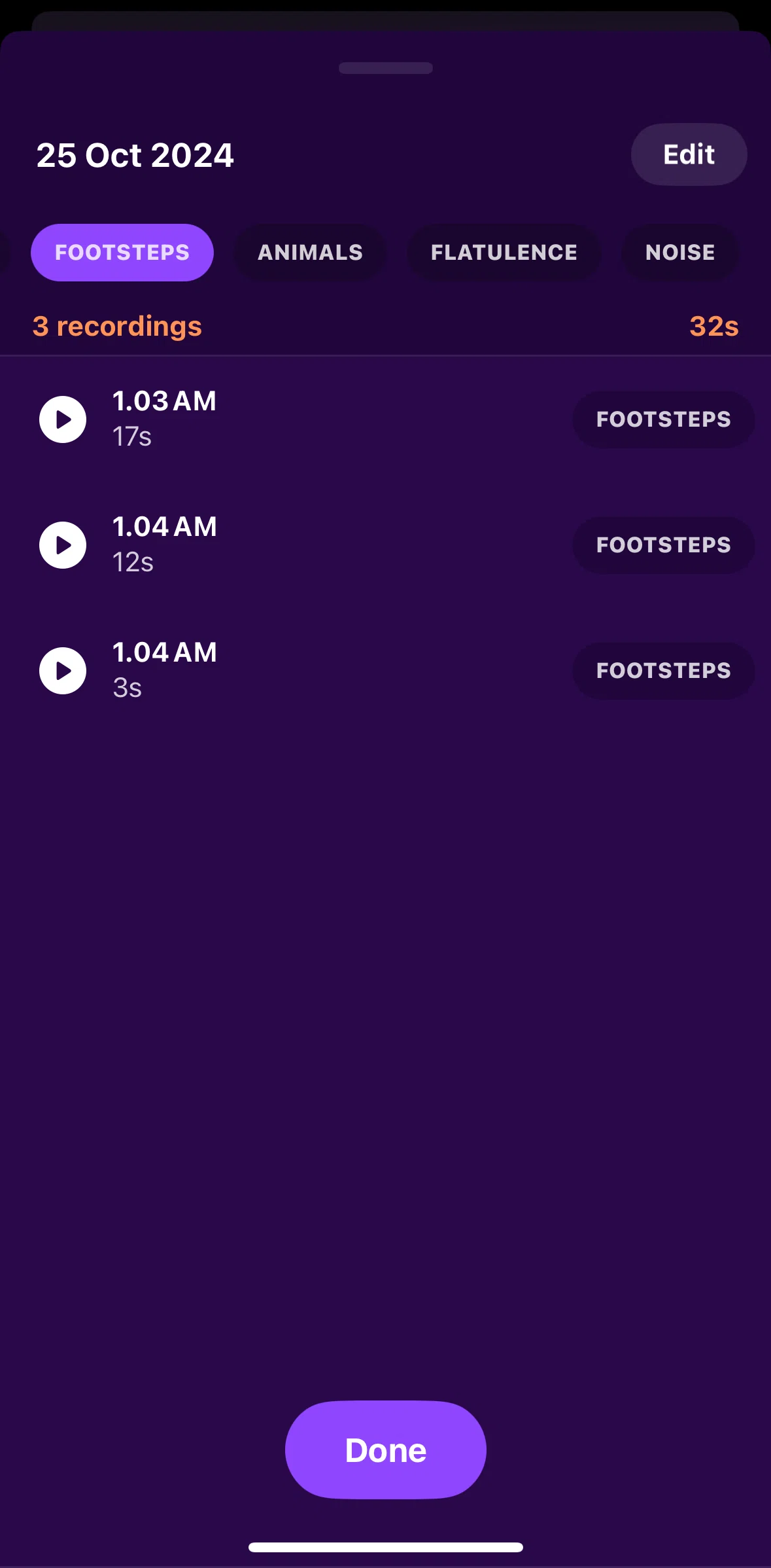 Pillow Screen screen in the Playing an audio recording flow