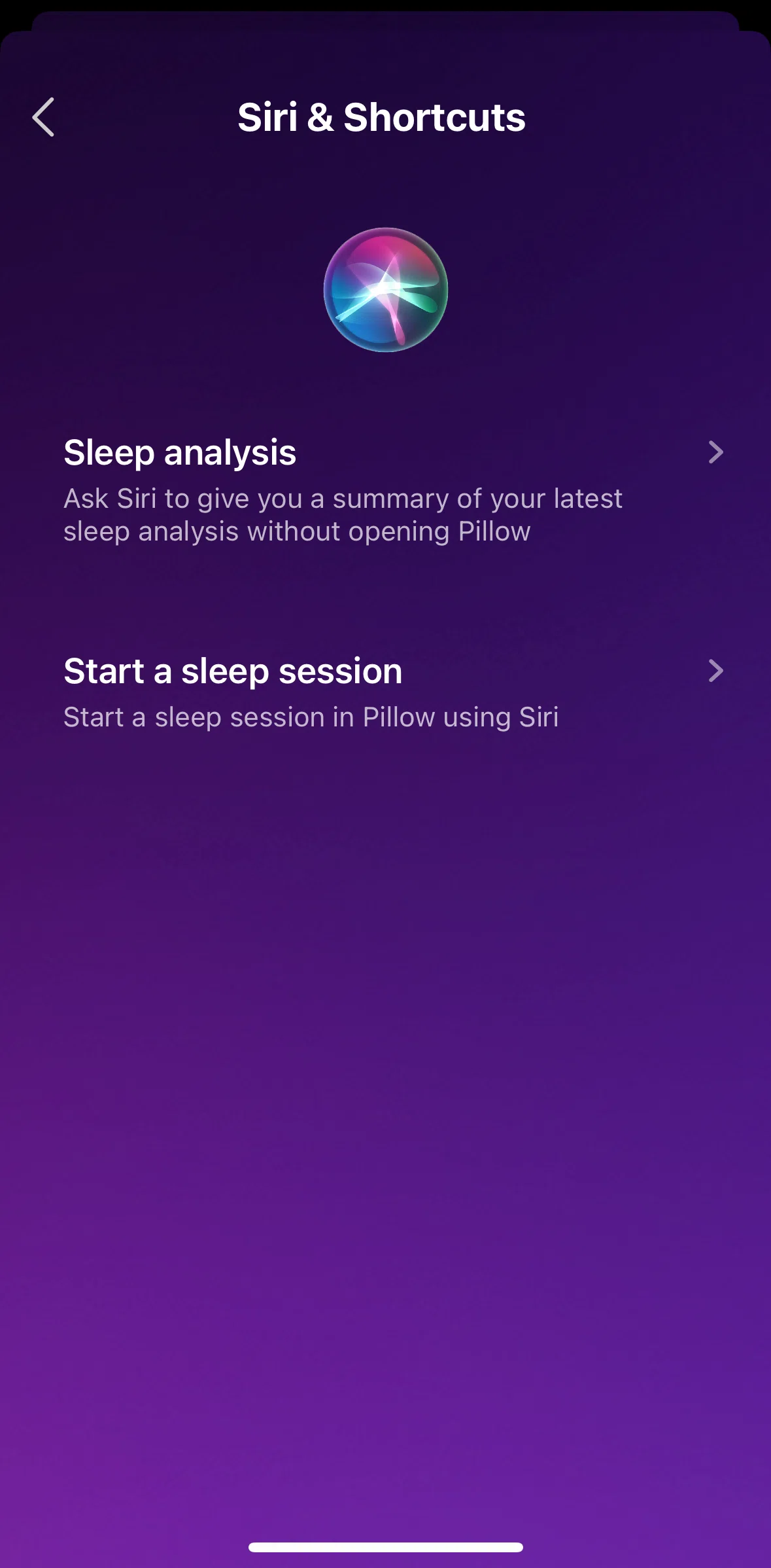 Pillow Screen screen in the Starting a sleep session using Siri flow