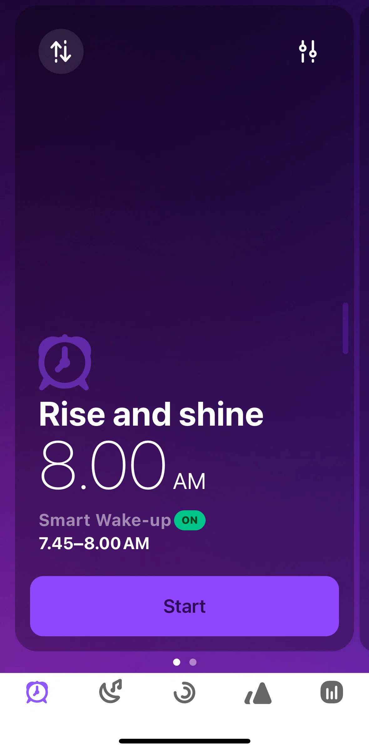 Pillow Screen screen in the Starting an alarm flow