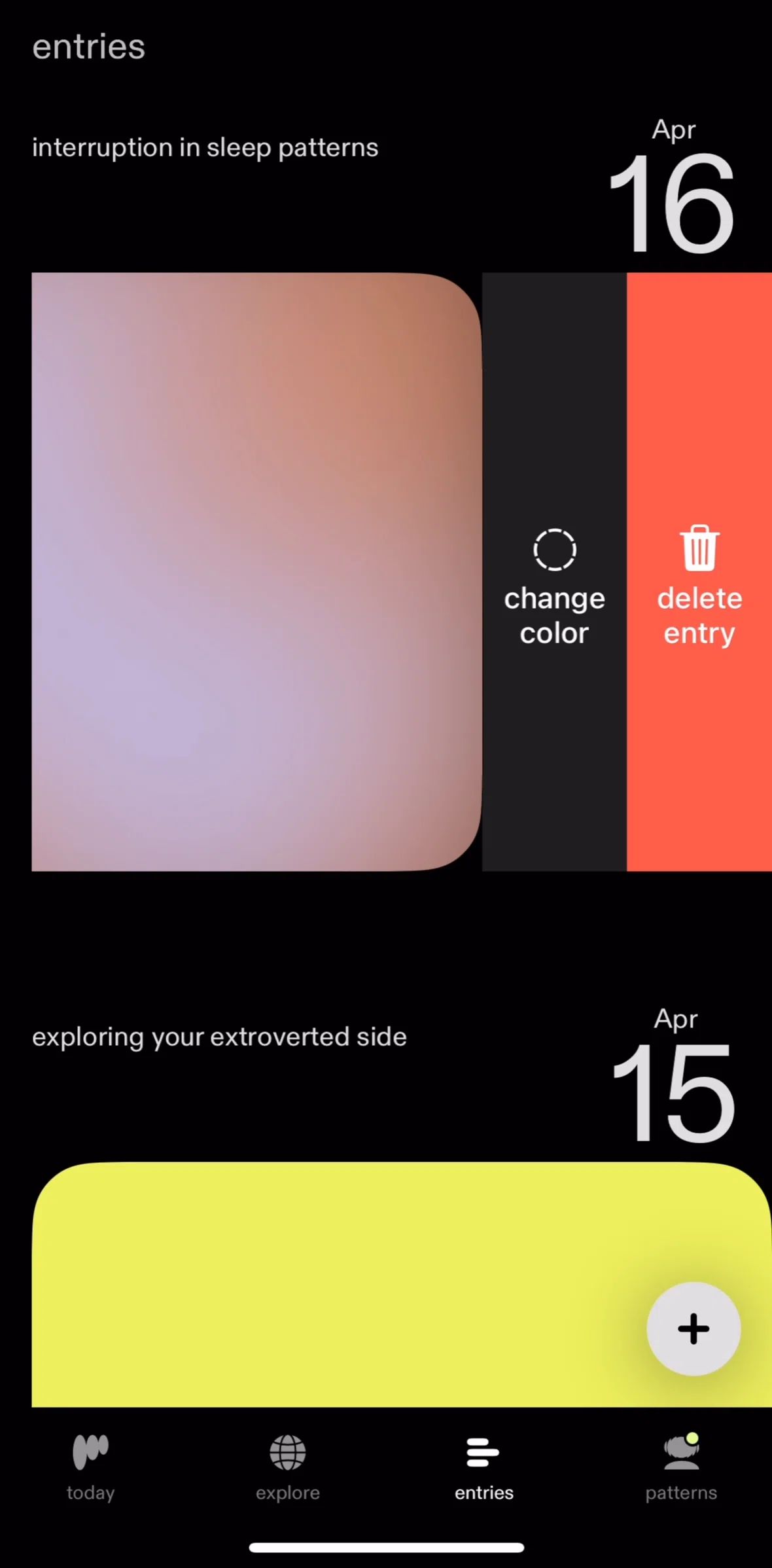 pillowtalk Screen screen in the Deleting an entry flow
