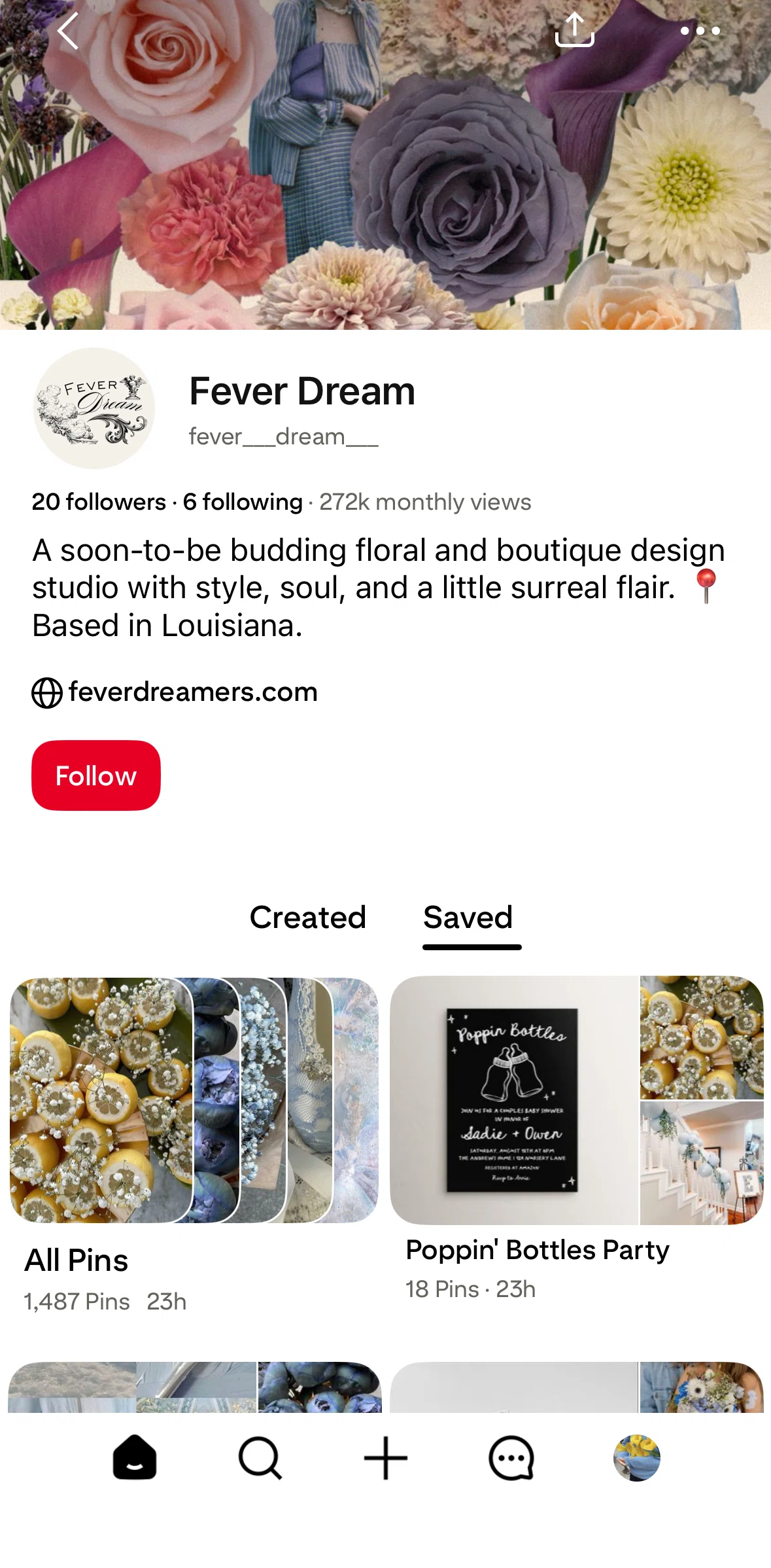Pinterest Screen screen in the Blocking a user flow