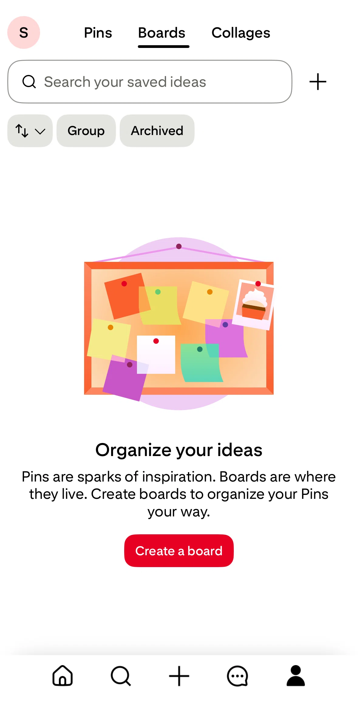 Pinterest Screen screen in the Boards flow