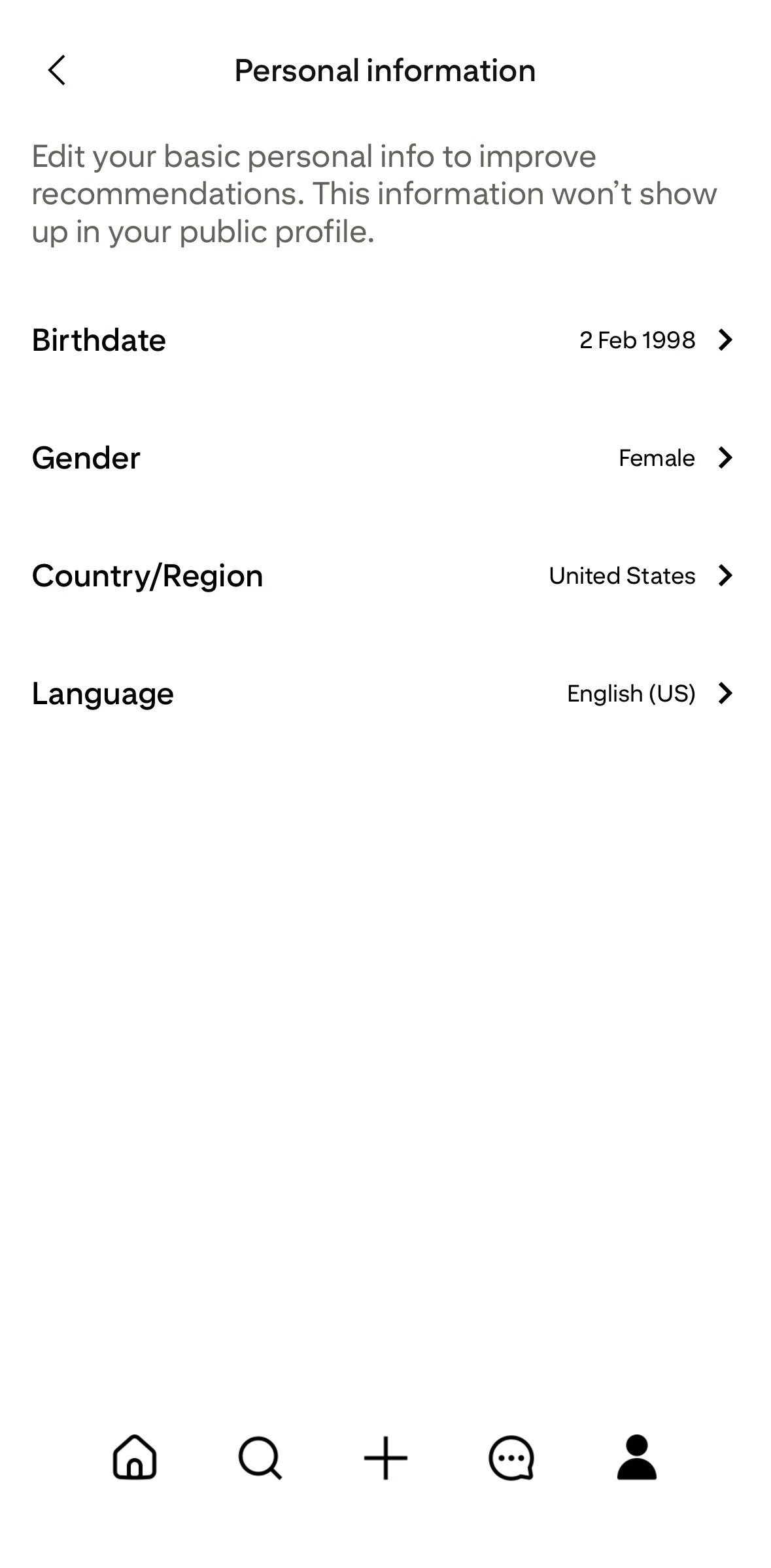Pinterest Screen screen in the Changing gender flow