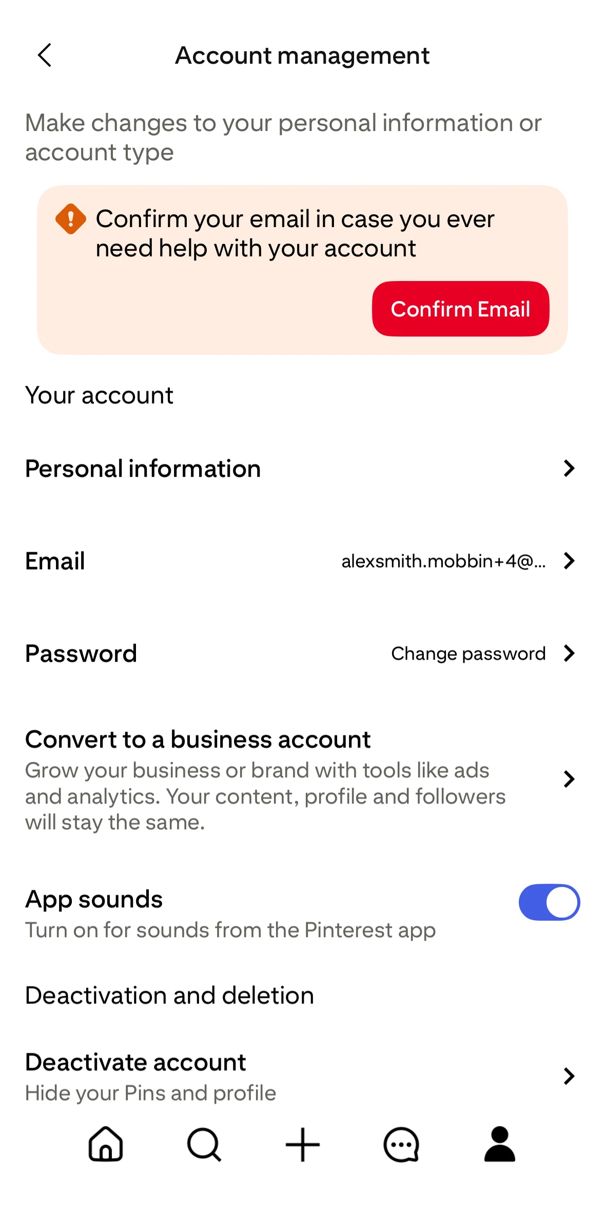 Pinterest Screen screen in the Changing password flow
