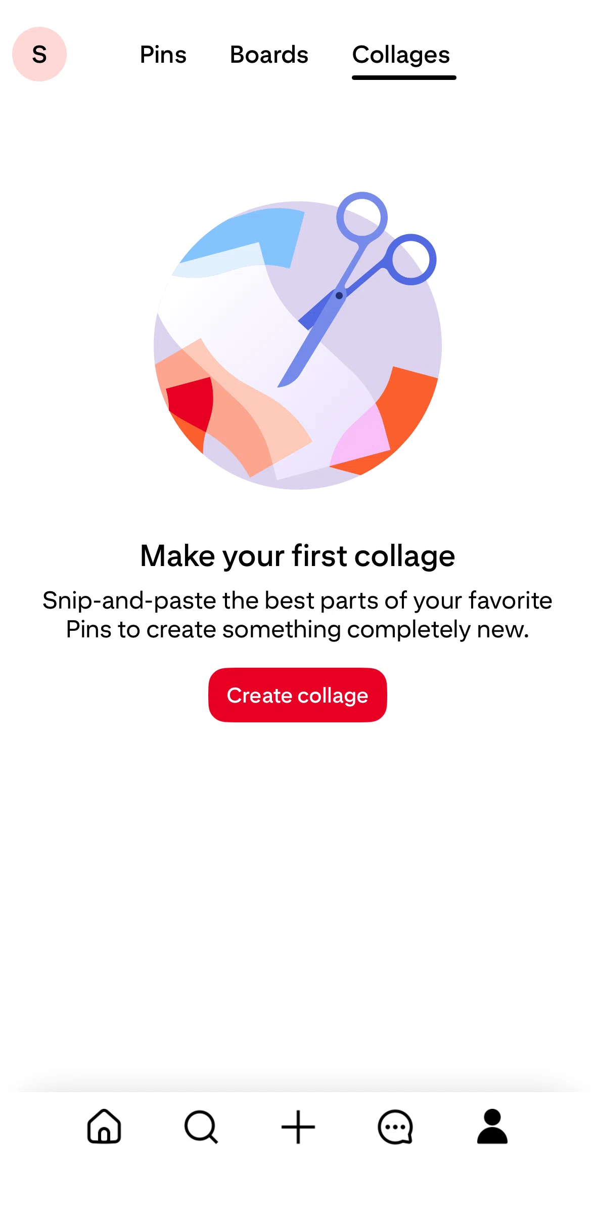 Pinterest Screen screen in the Collages flow