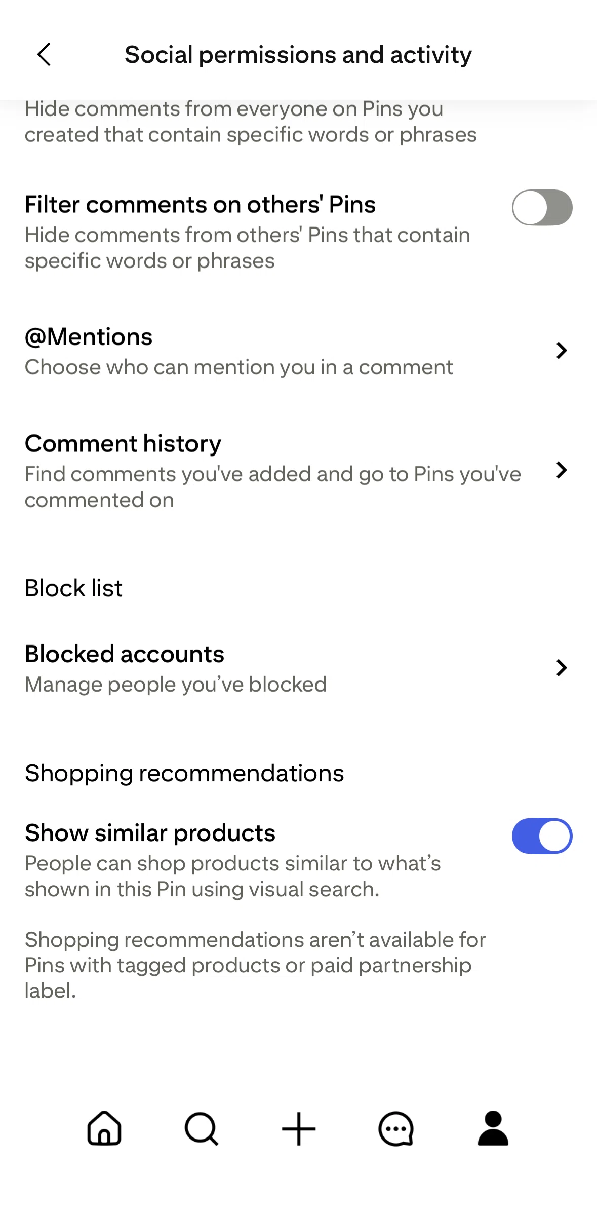 Pinterest Screen screen in the Comment history flow