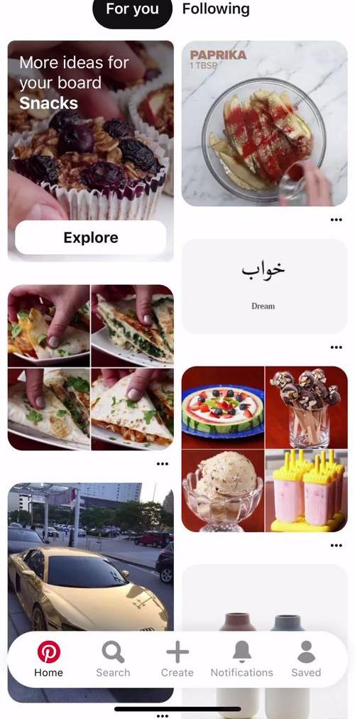 Pinterest Home feed screen in the Commenting flow