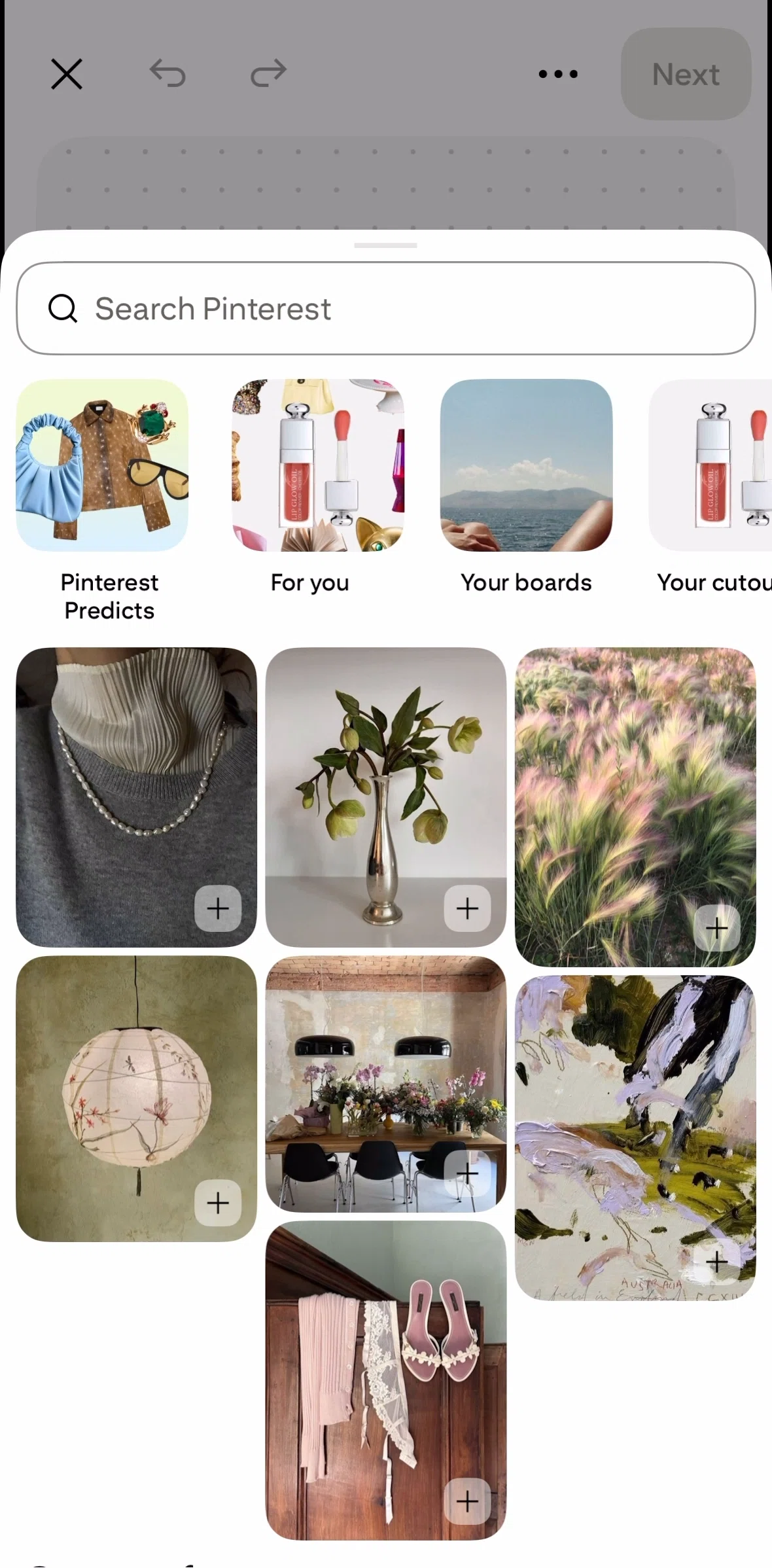Pinterest Screen screen in the Completing collage tutorial flow