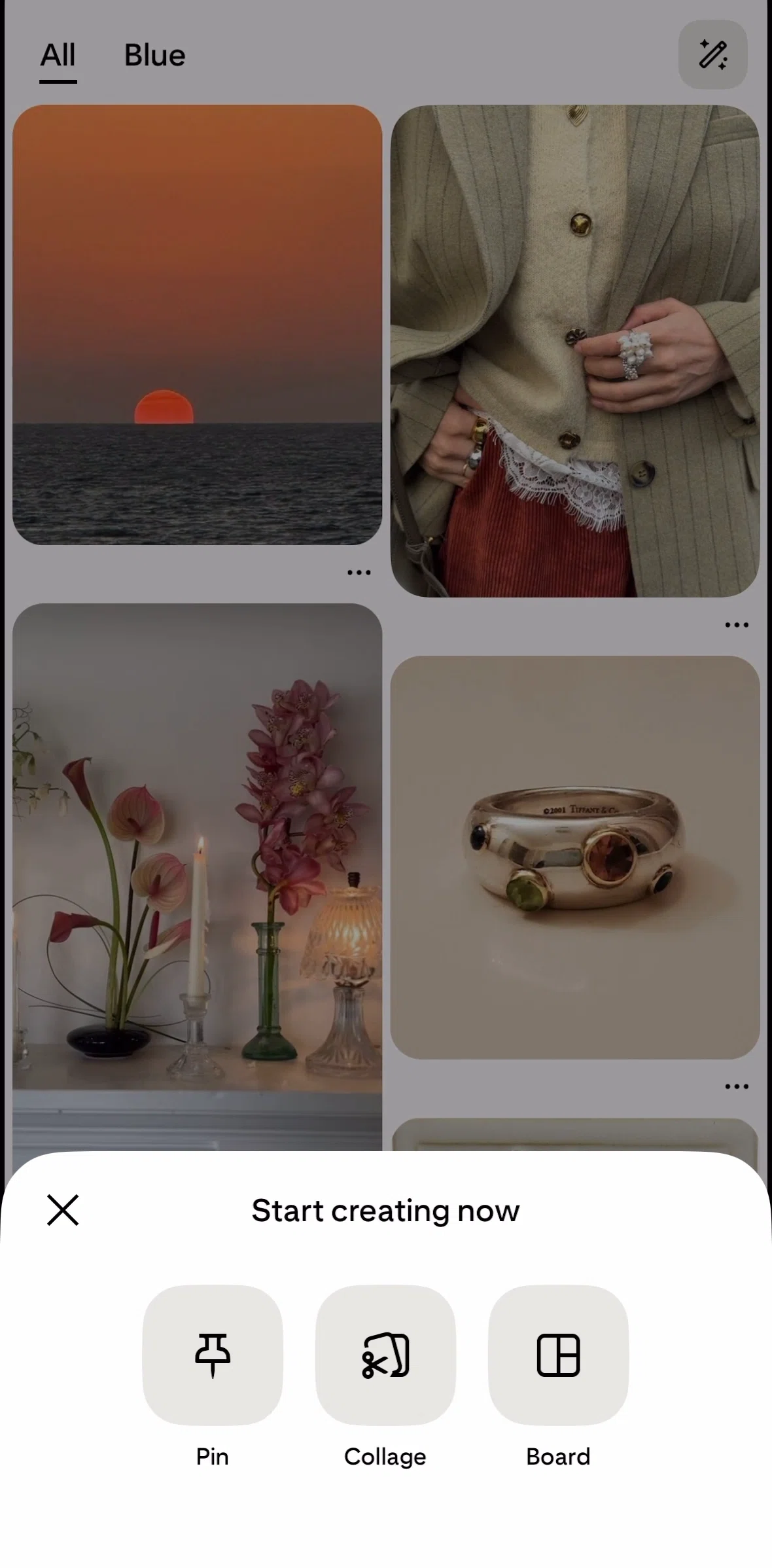 Pinterest Screen screen in the Creating a collage flow