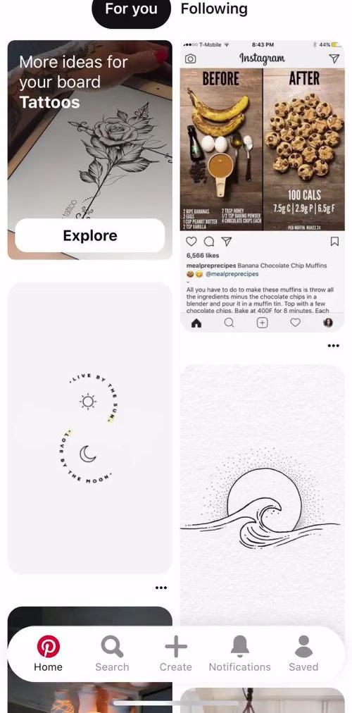 Pinterest Home feed screen in the Creating A Post flow