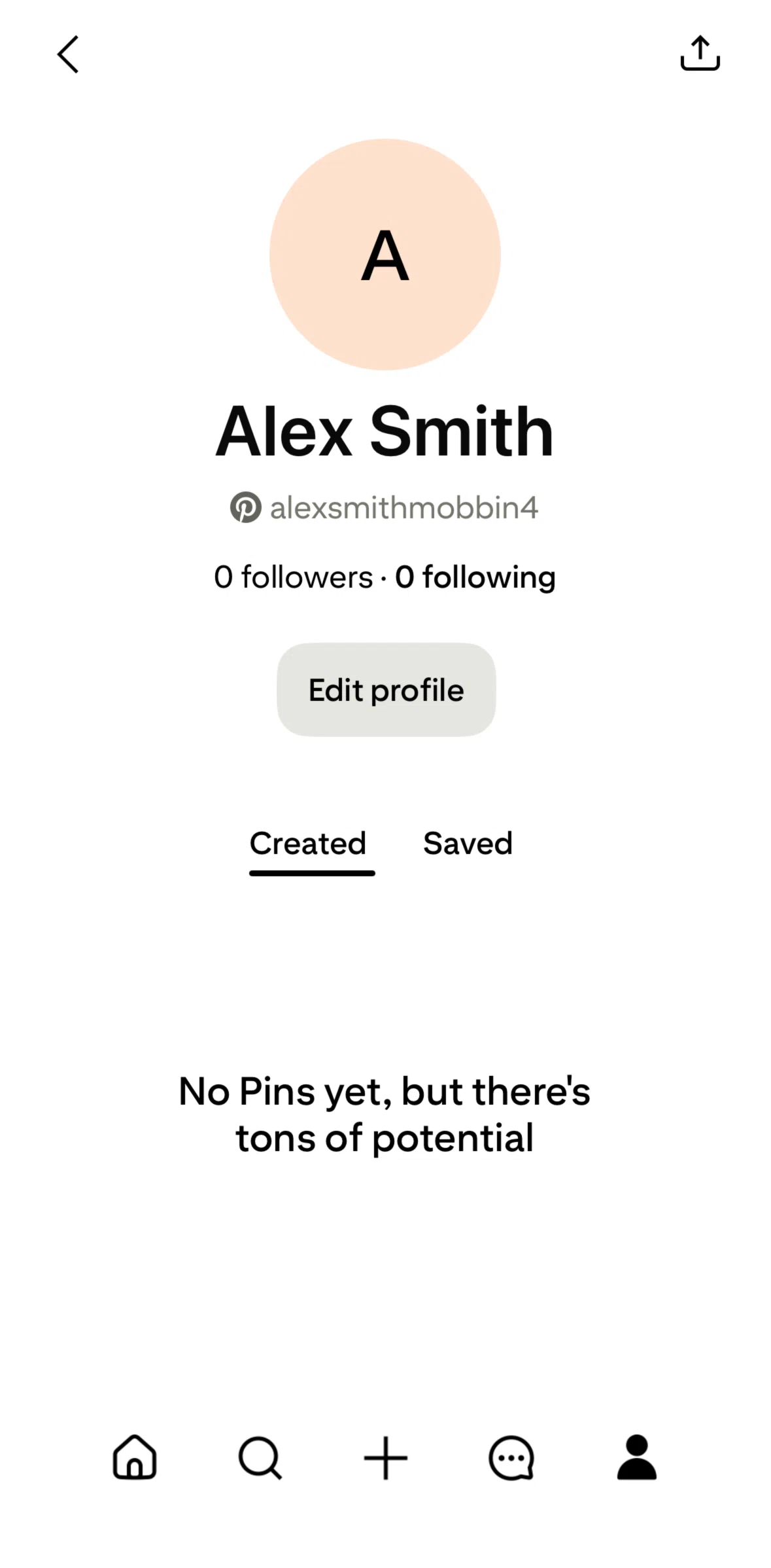 Pinterest Screen screen in the Edit profile flow
